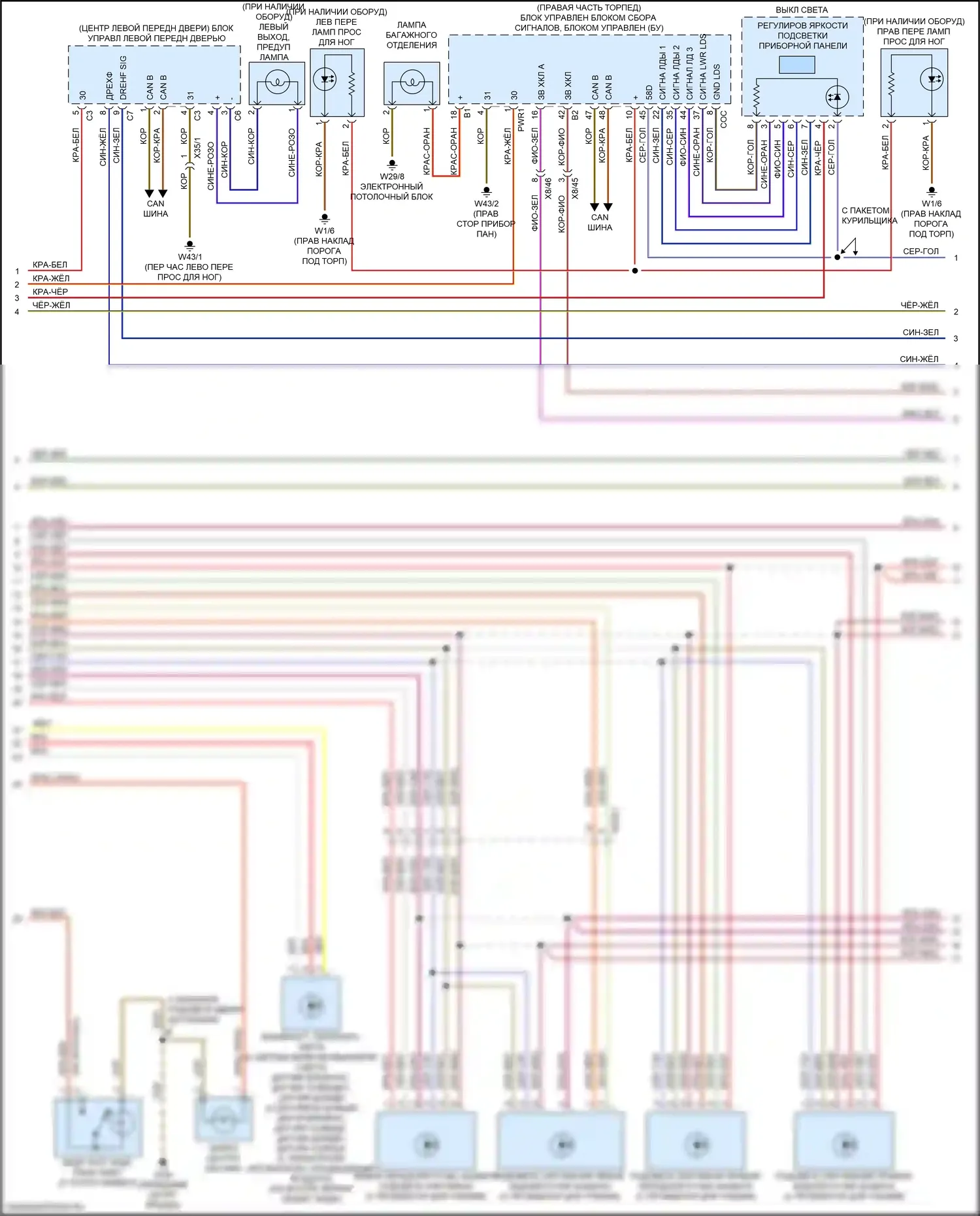 Metris Mercedes-Benz W447 (2015-2024): Электросхема освещения салона (2 из 3) 