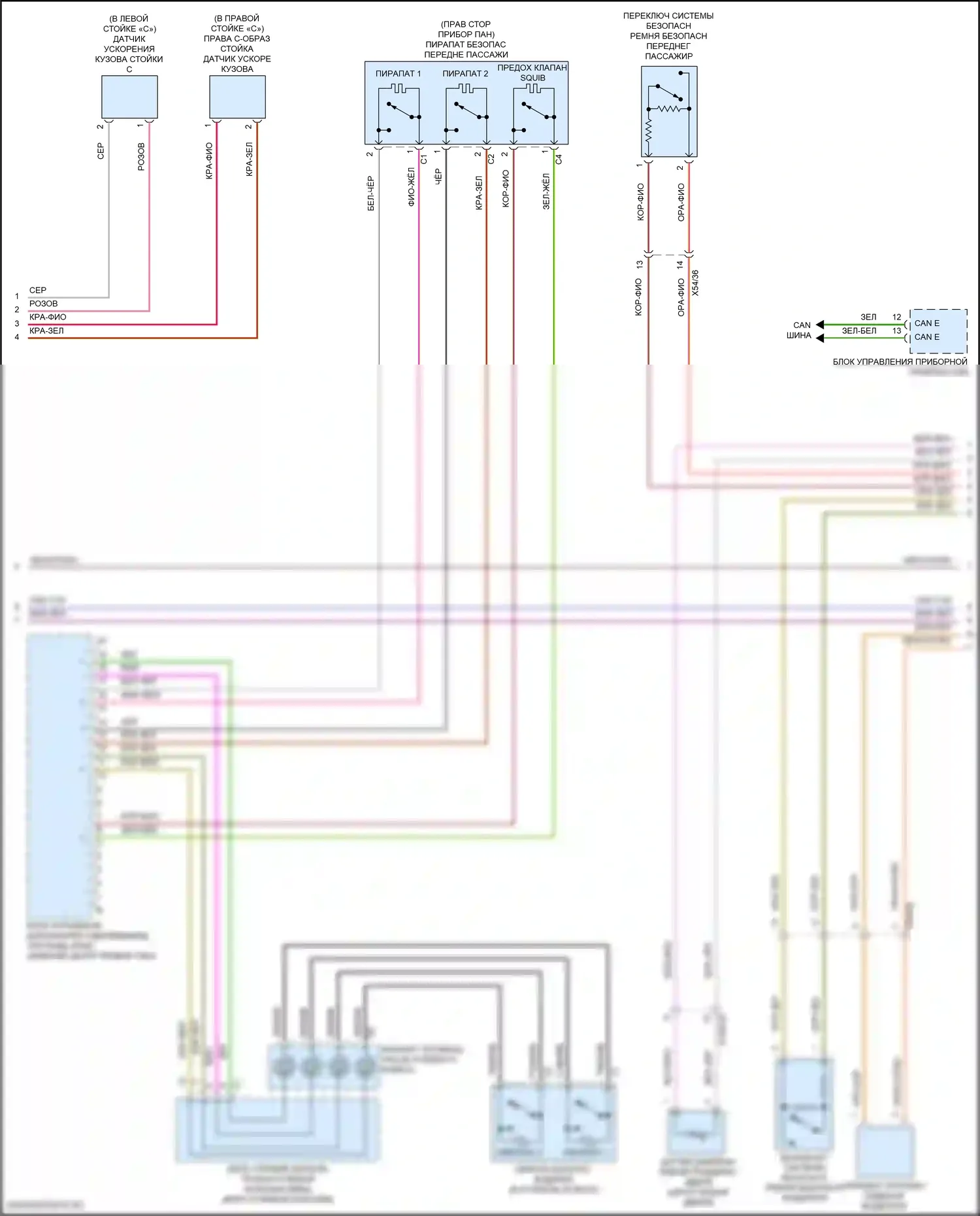 Metris Mercedes-Benz W447 (2015-2024): Электросхема подушек безопасности (2 из 3) 
