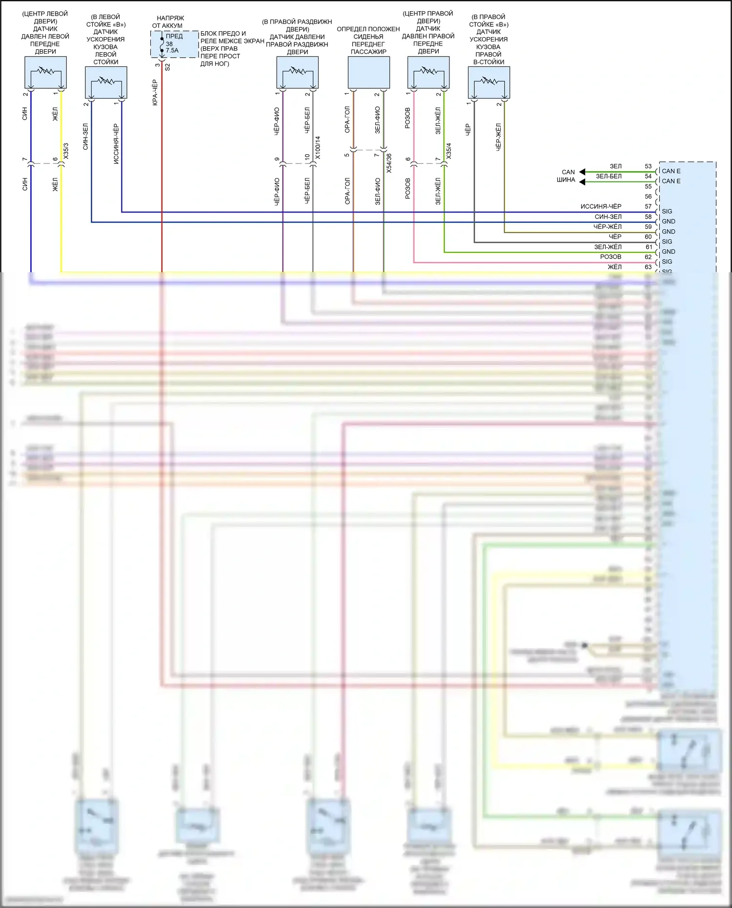 Metris Mercedes-Benz W447 (2015-2024): Электросхема подушек безопасности (3 из 3) 