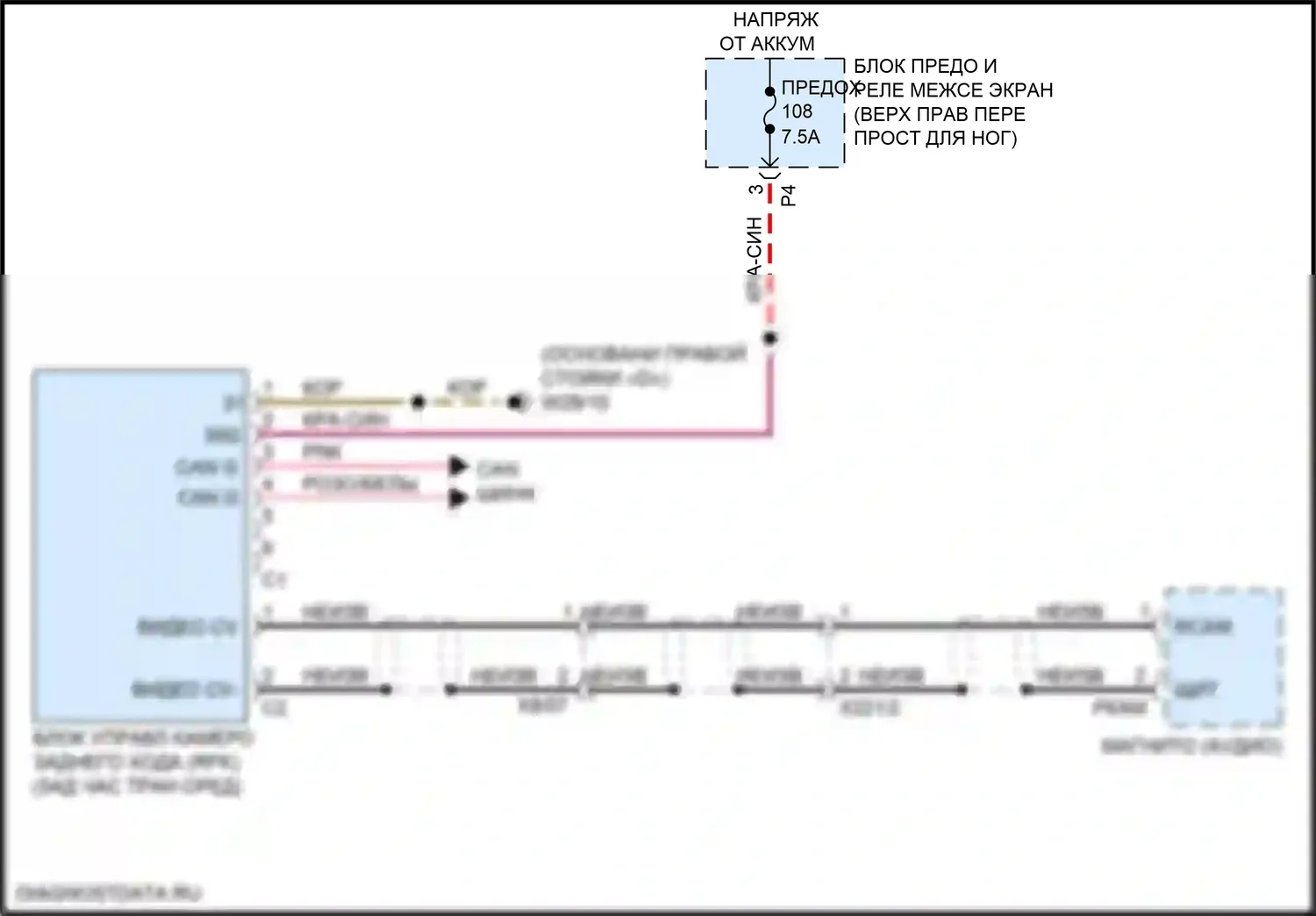 Metris Mercedes-Benz W447 (2015-2024): Электросхема камеры заднего вида, без двухстворчатой задней двери 
