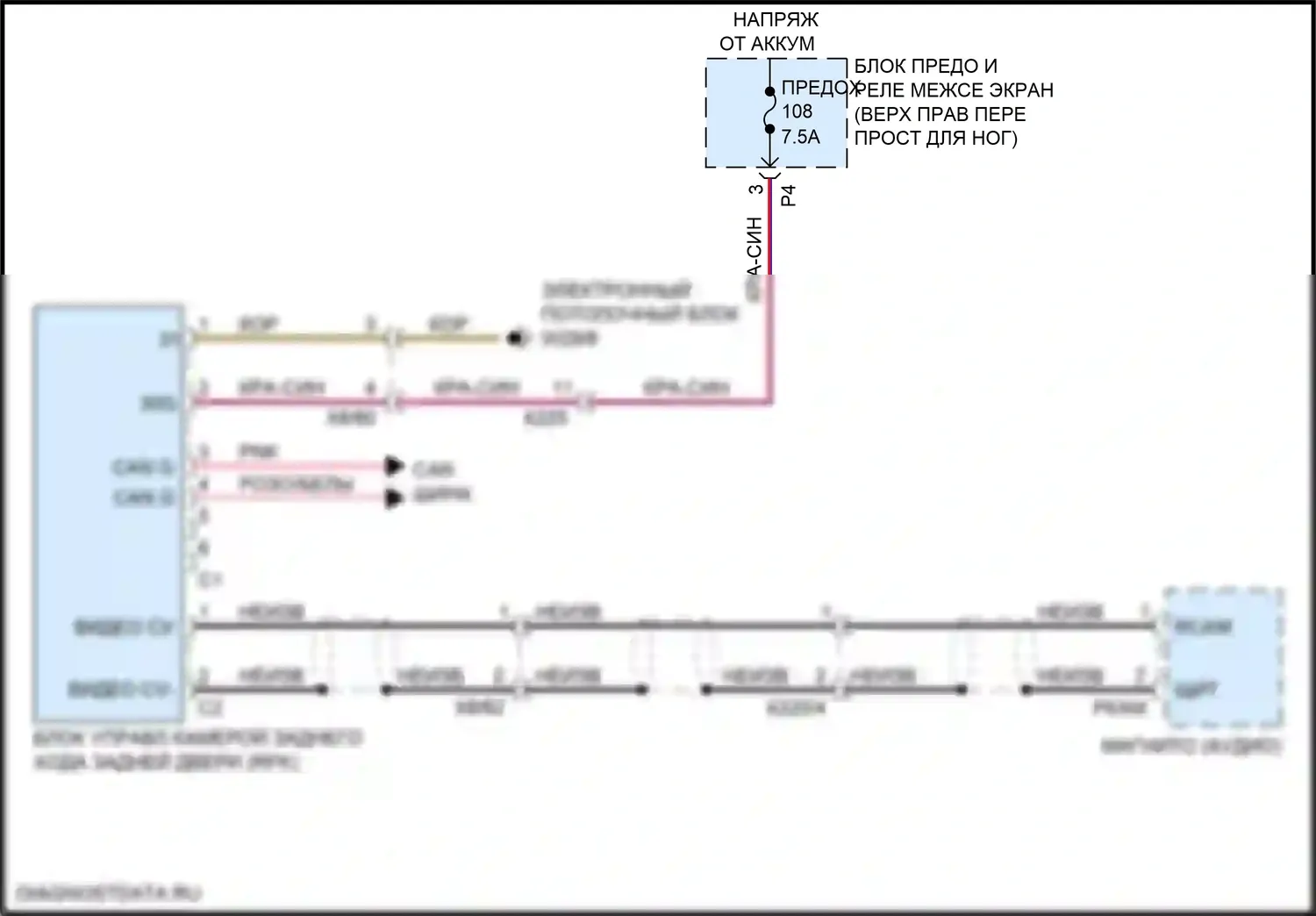 Metris Mercedes-Benz W447 (2015-2024): Электросхема камеры заднего вида, с двухстворчатой задней дверью 