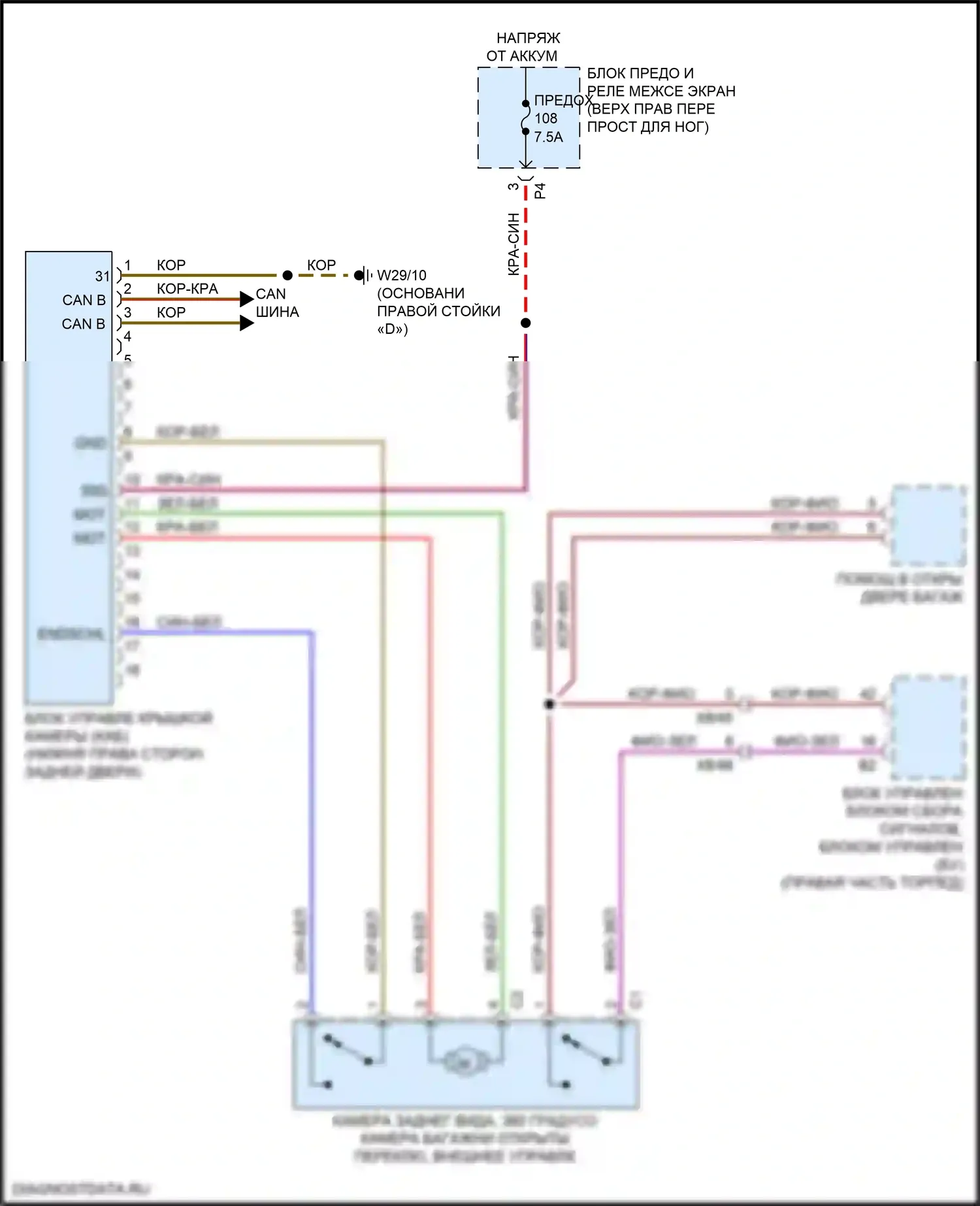 Metris Mercedes-Benz W447 (2015-2024): Электросхема управления крышкой камеры 