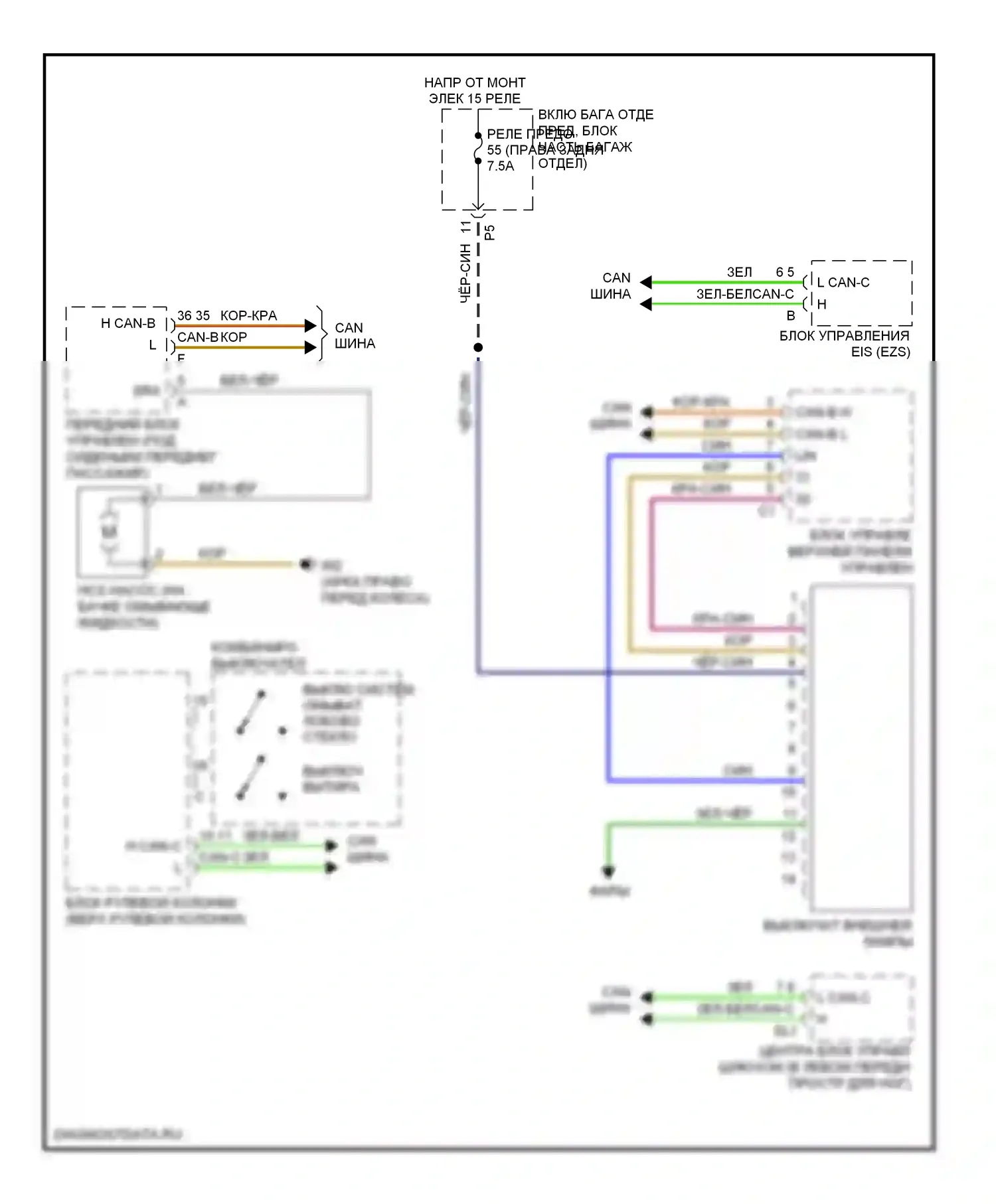 R-класс Mercedes-Benz W251 рестайлинг (2007-2010): Электросхема омывателя фар 