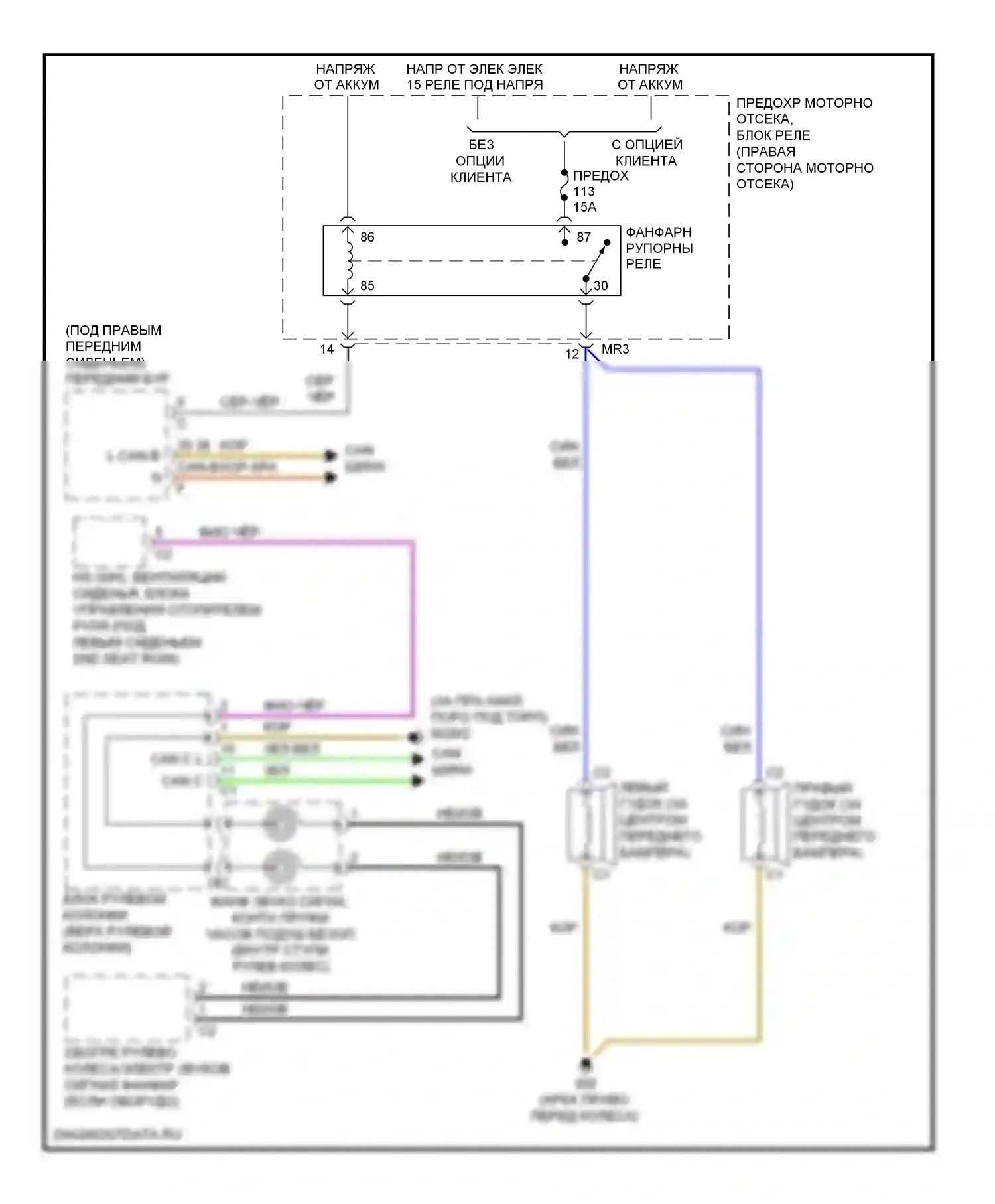 R-класс Mercedes-Benz W251 рестайлинг (2007-2010): Электросхема клаксона 