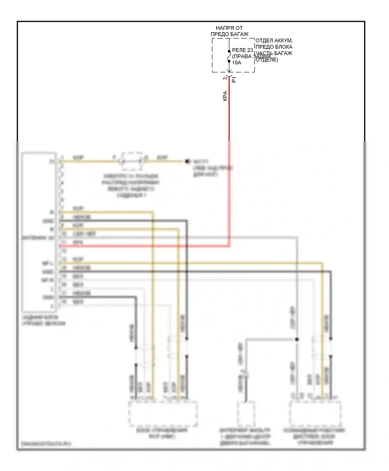 R-класс Mercedes-Benz W251 рестайлинг (2007-2010): Электросхема задней магнитолы 