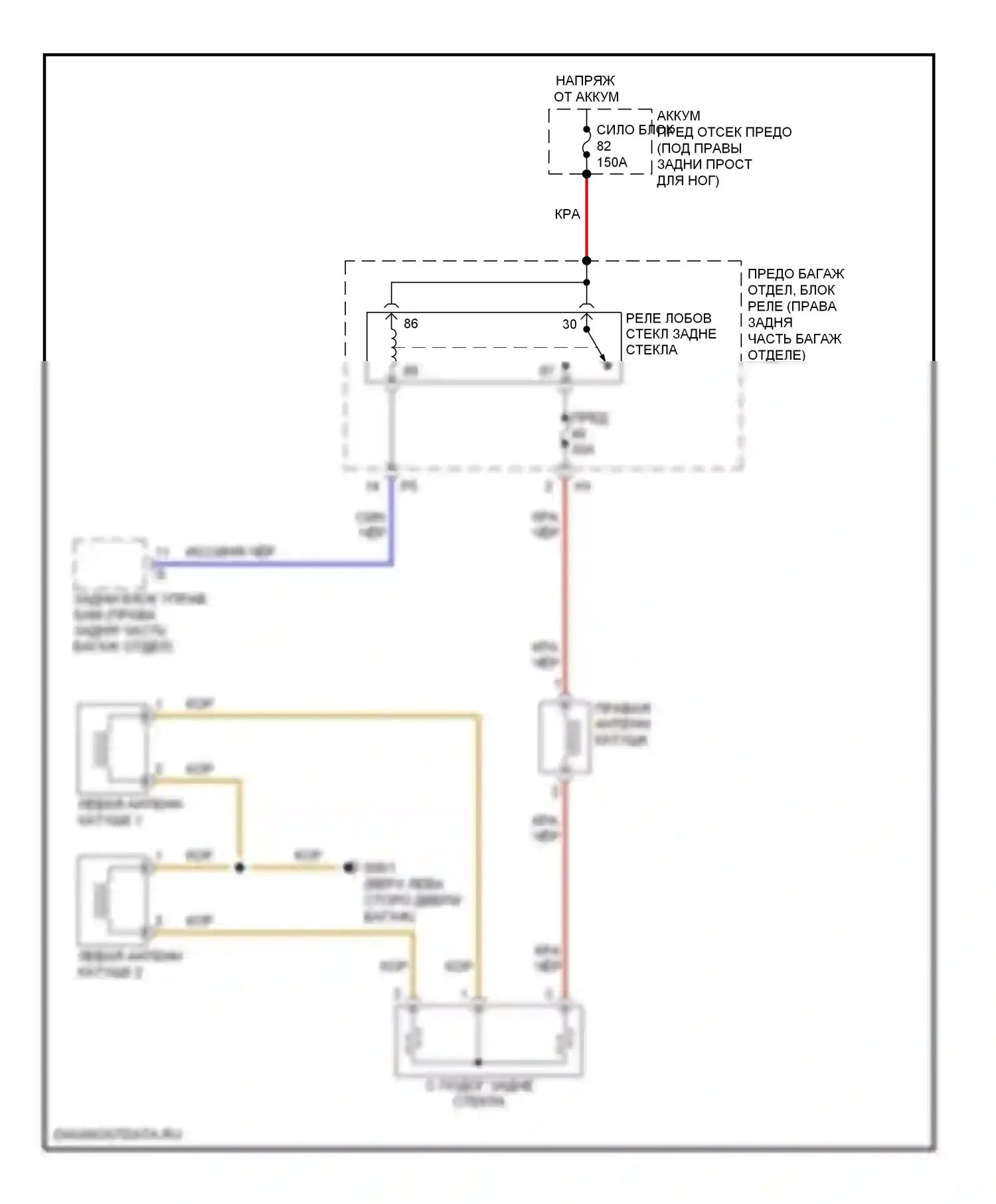 R-класс Mercedes-Benz W251 рестайлинг (2007-2010): Электросхема заднего подогрева 