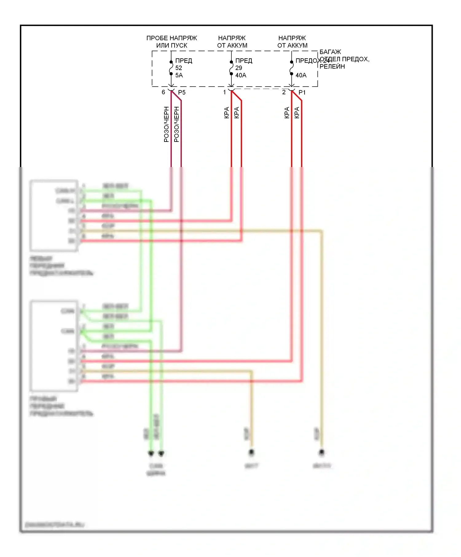 R-класс Mercedes-Benz W251 рестайлинг (2007-2010): Электросхема преднатяжителей ремней безопасности 