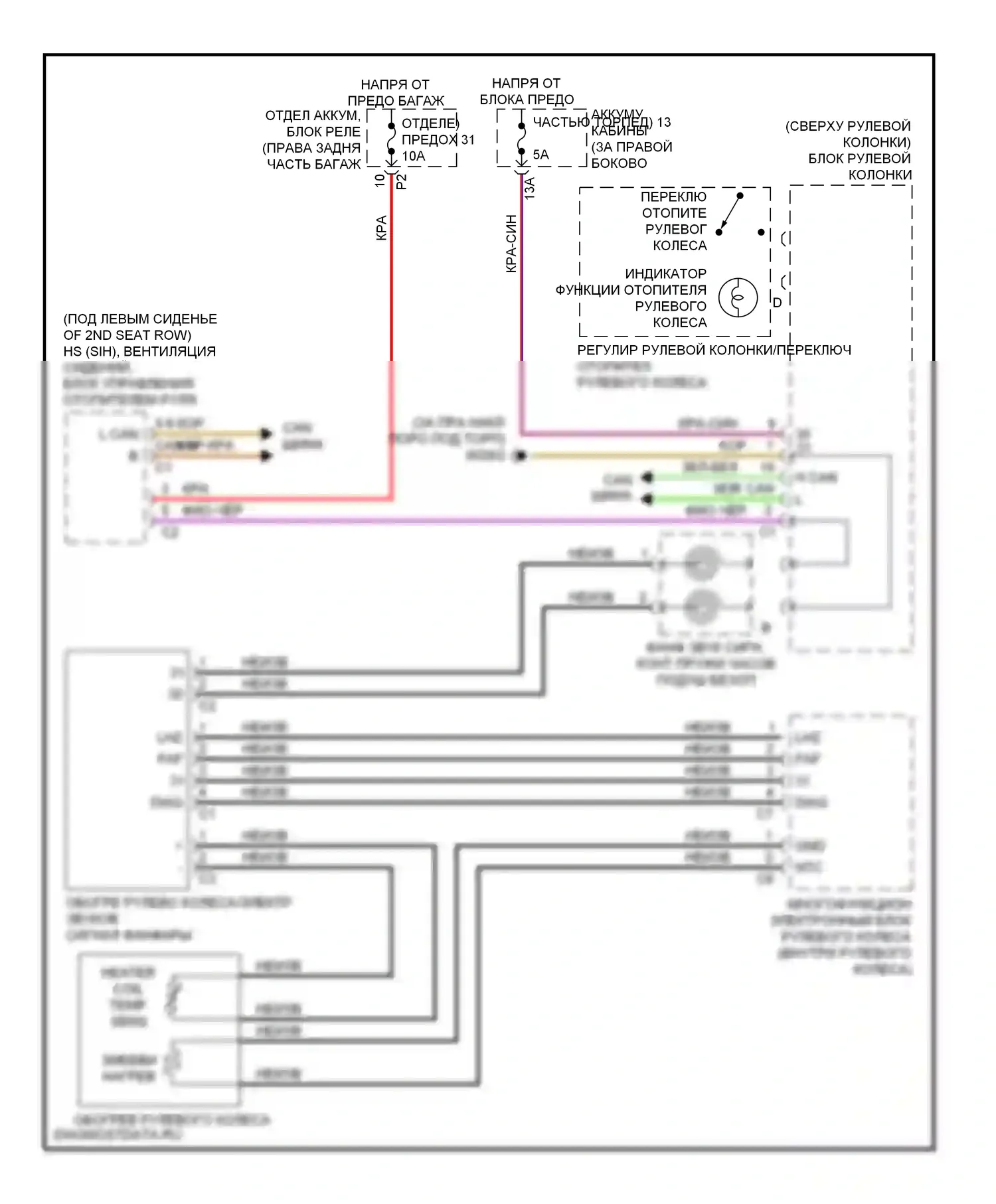 R-класс Mercedes-Benz W251 рестайлинг (2007-2010): Электросхема рулевого колеса с подогревом 