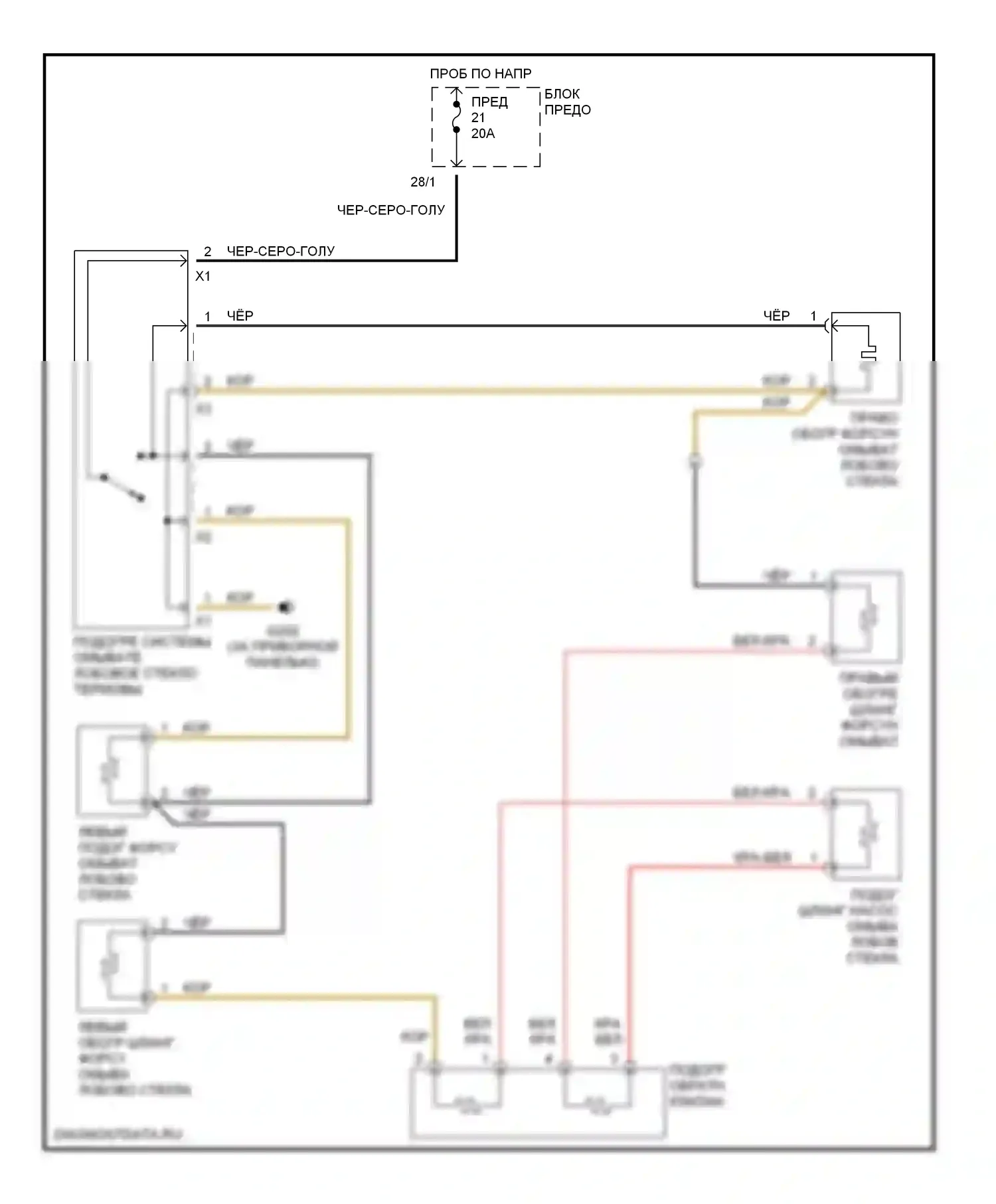 S-класс Mercedes-Benz W140 рестайлинг (1994-1999): Электросхема омывателя лобового стекла с подогревом 