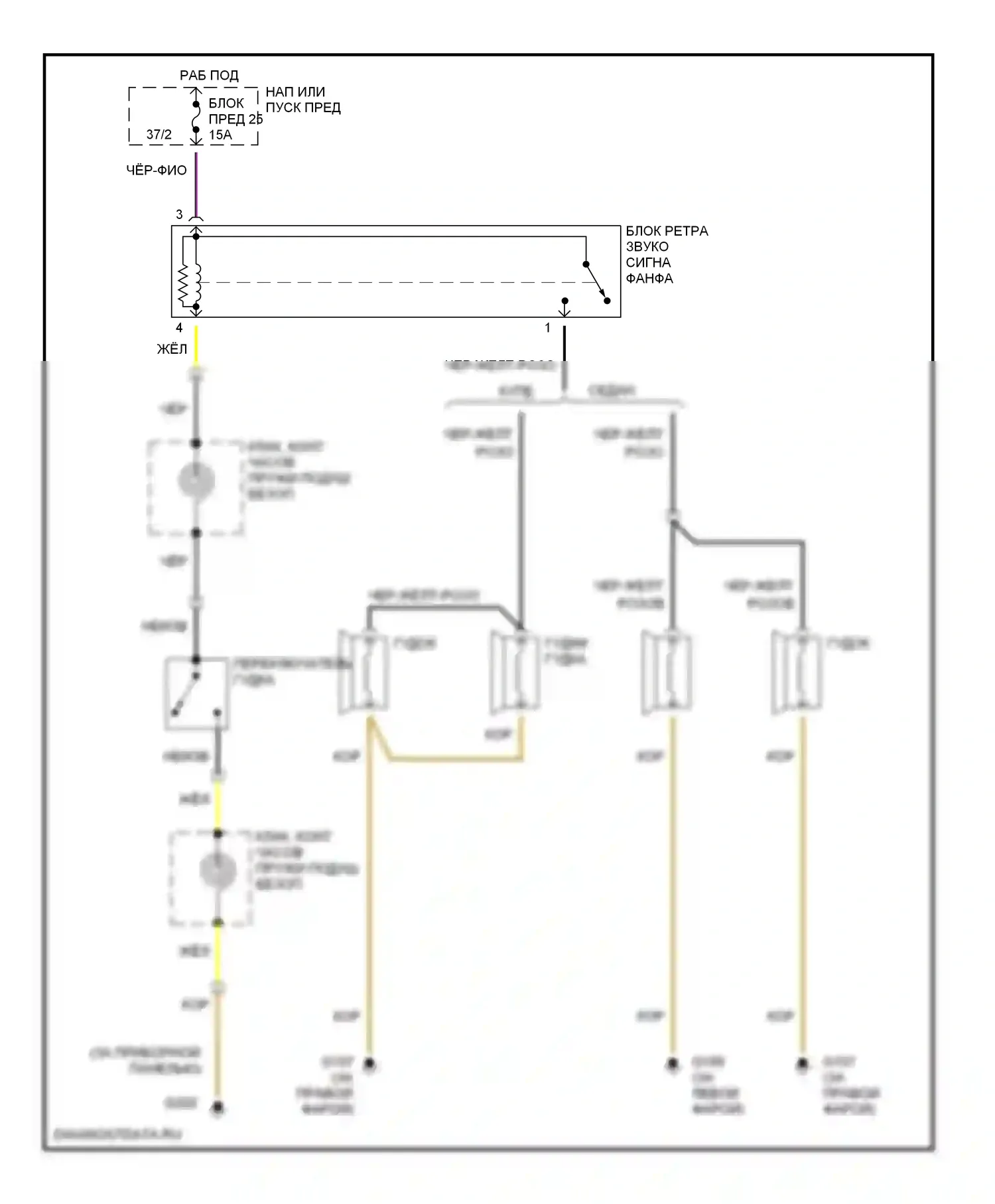 S-класс Mercedes-Benz W140 рестайлинг (1994-1999): Электросхема клаксона 