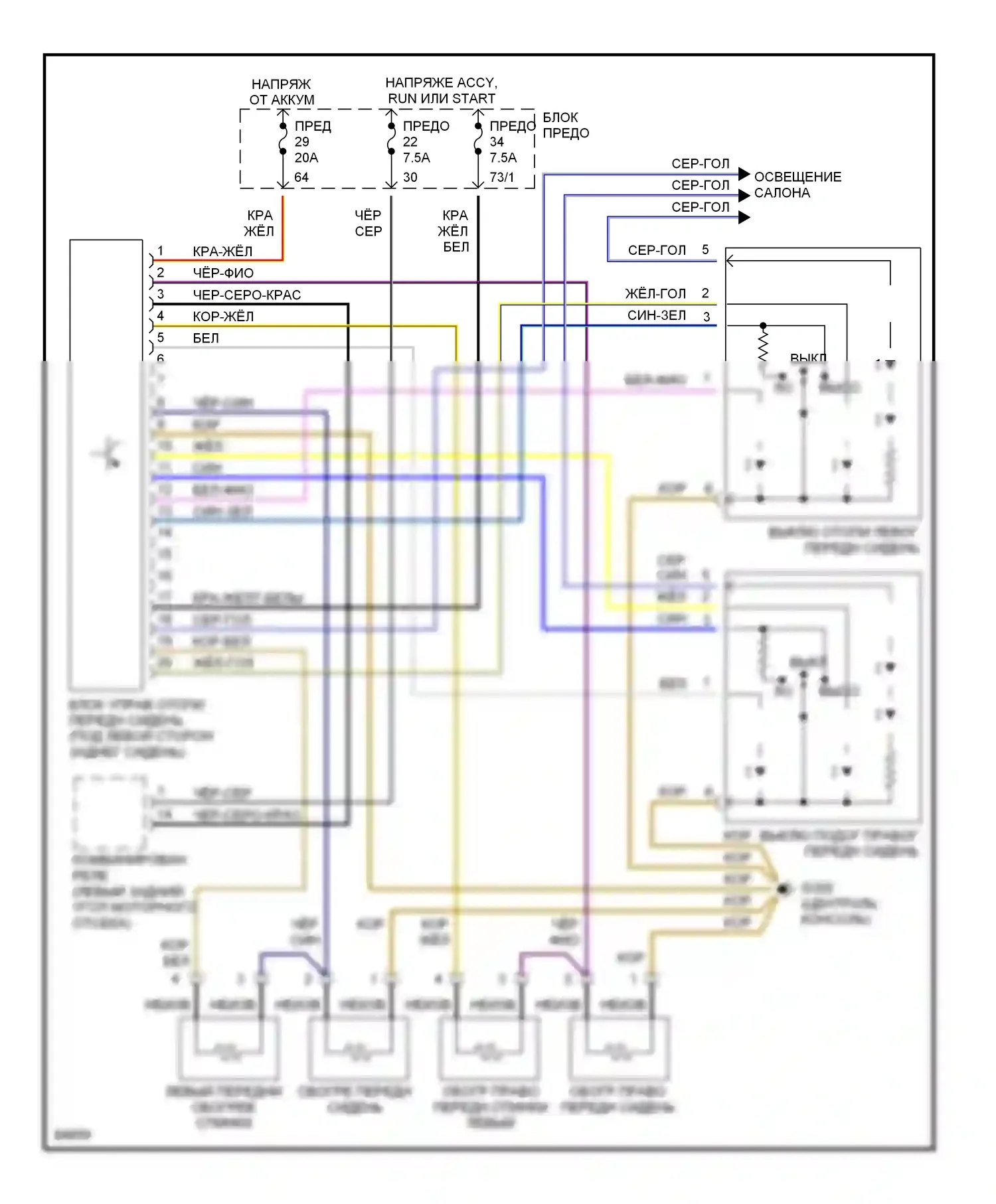 S-класс Mercedes-Benz W140 рестайлинг (1994-1999): Электросхема отопителя переднего сиденья 