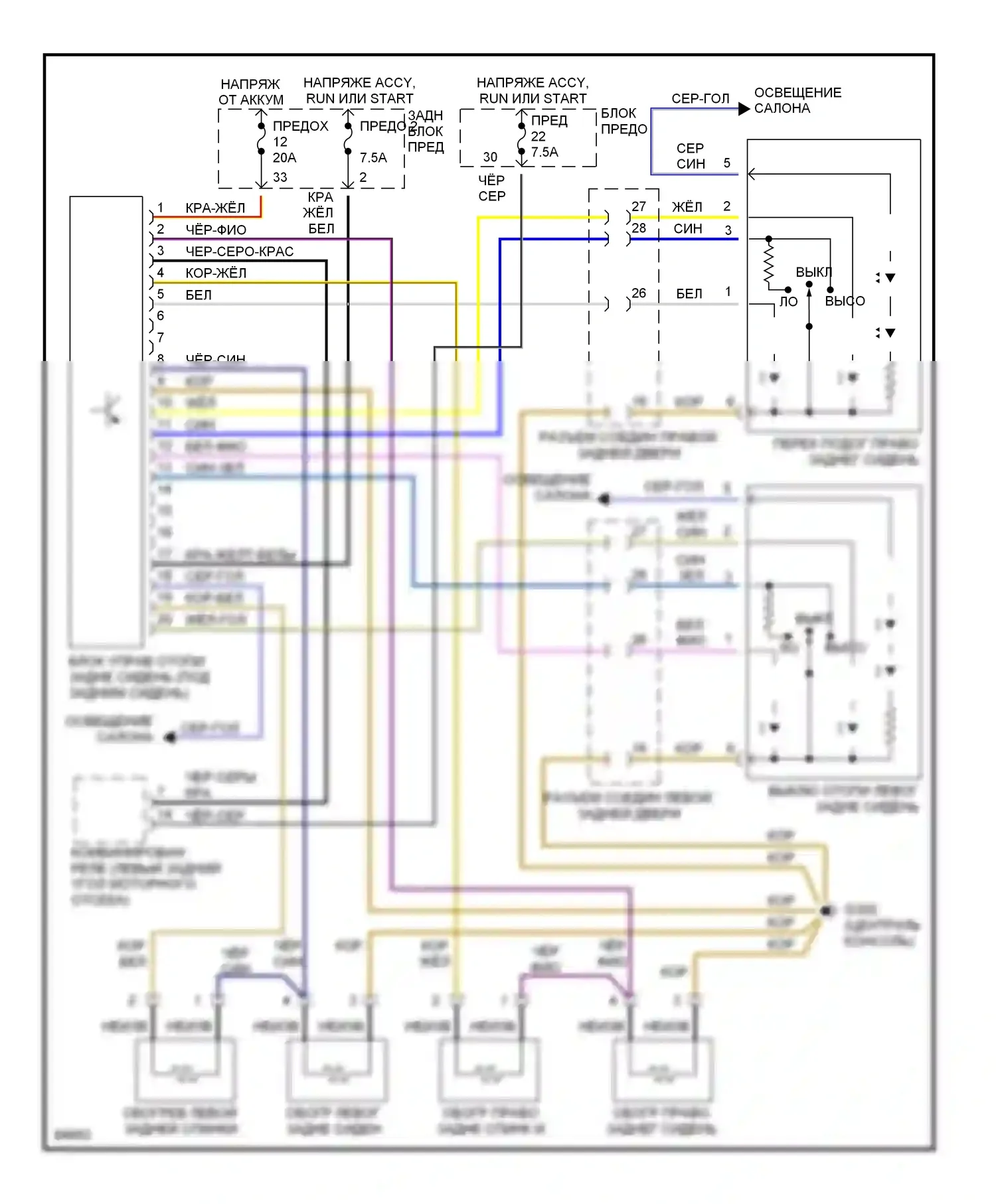 S-класс Mercedes-Benz W140 рестайлинг (1994-1999): Электросхема отопителя заднего сиденья 