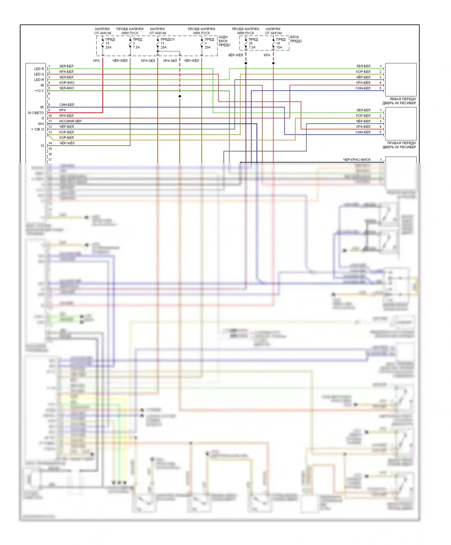S-класс Mercedes-Benz W140 рестайлинг (1994-1999): Электросхема замка силовой двери 