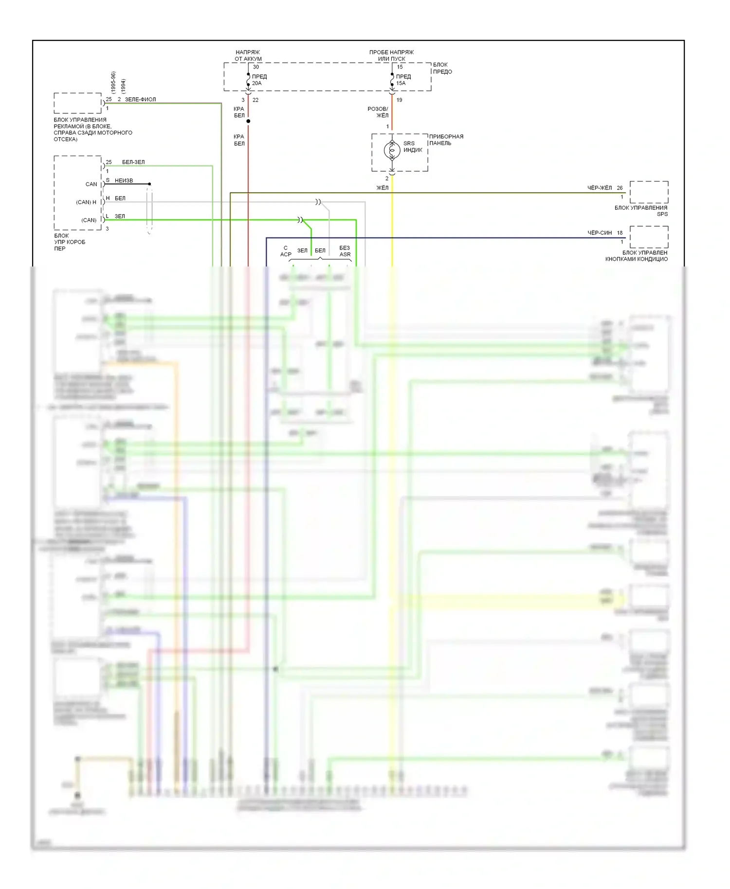 S-класс Mercedes-Benz W140 (1991-1998): Электросхема контрольного разъема 