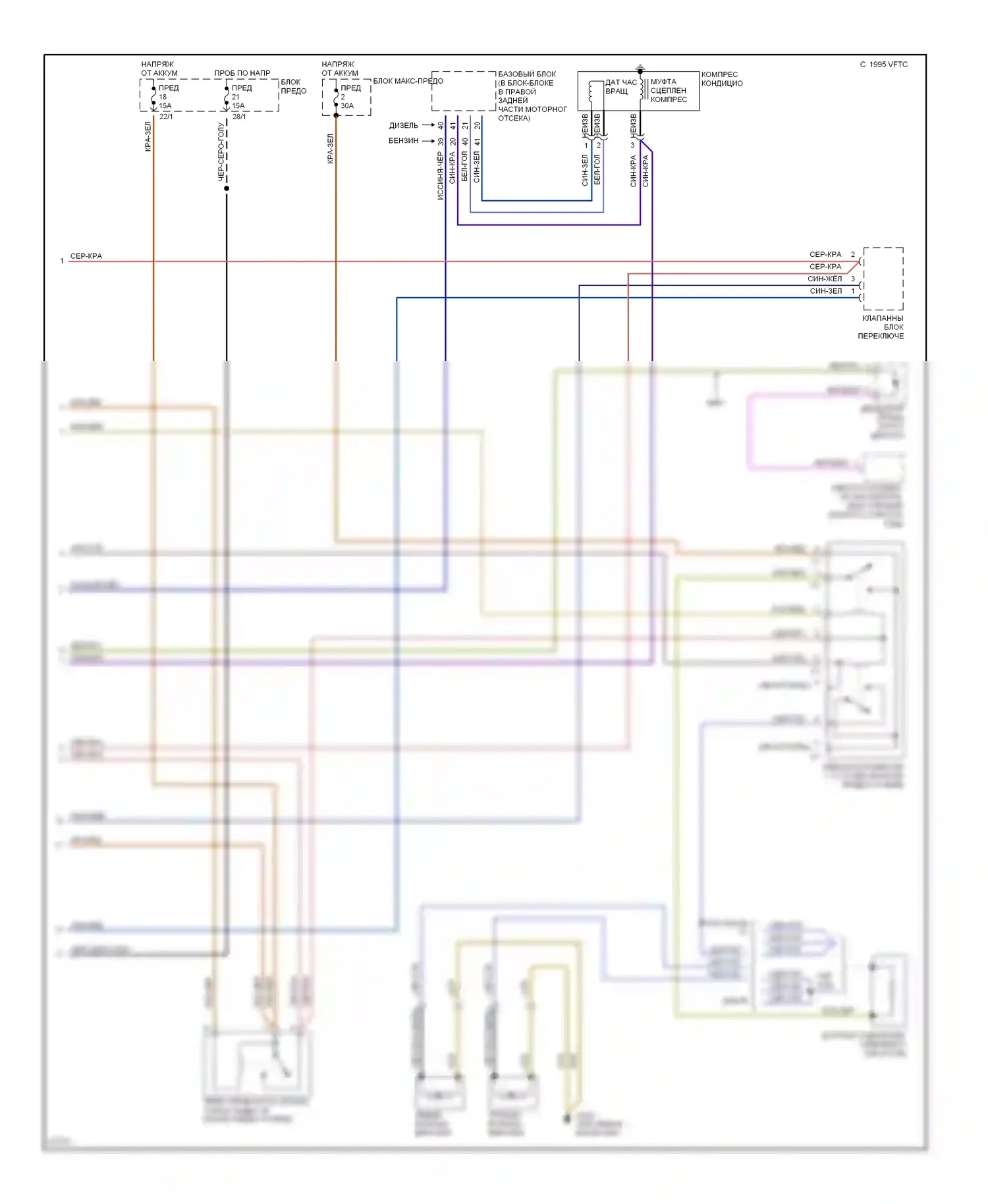 S-класс Mercedes-Benz W140 (1991-1998): Электросхема кондиционера (2 из 2) 