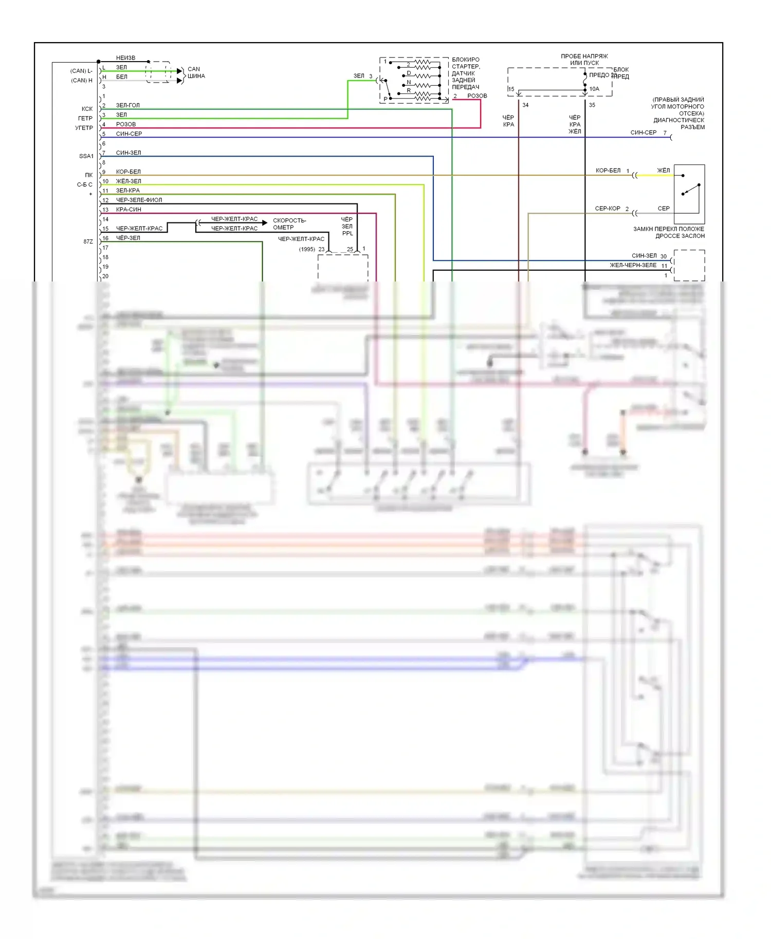 S-класс Mercedes-Benz W140 (1991-1998): Электросхема электронного акселератора/круиз-контроля/контроля оборотов холостого хода 