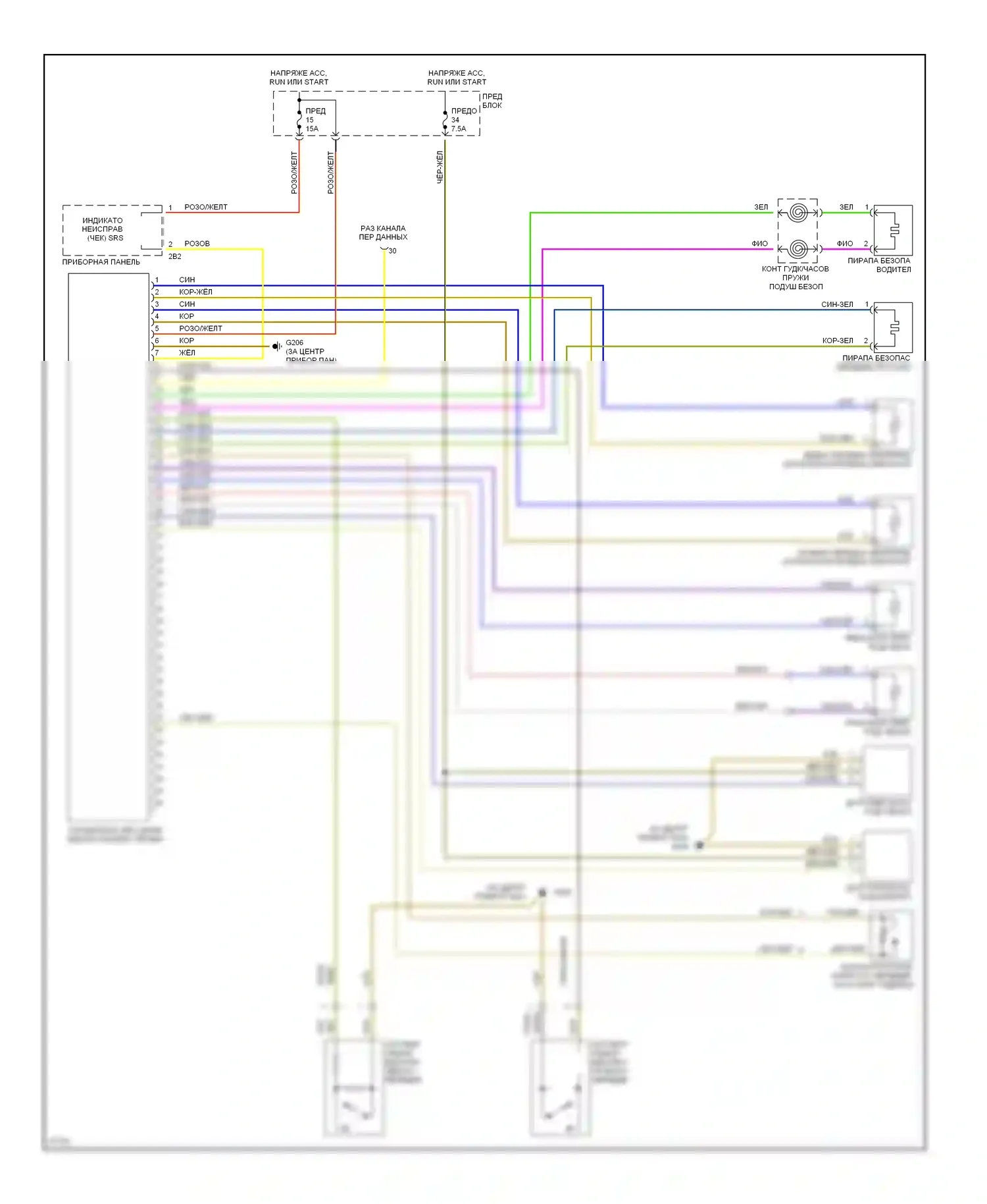 S-класс Mercedes-Benz W140 (1991-1998): Электросхема подушек безопасности 