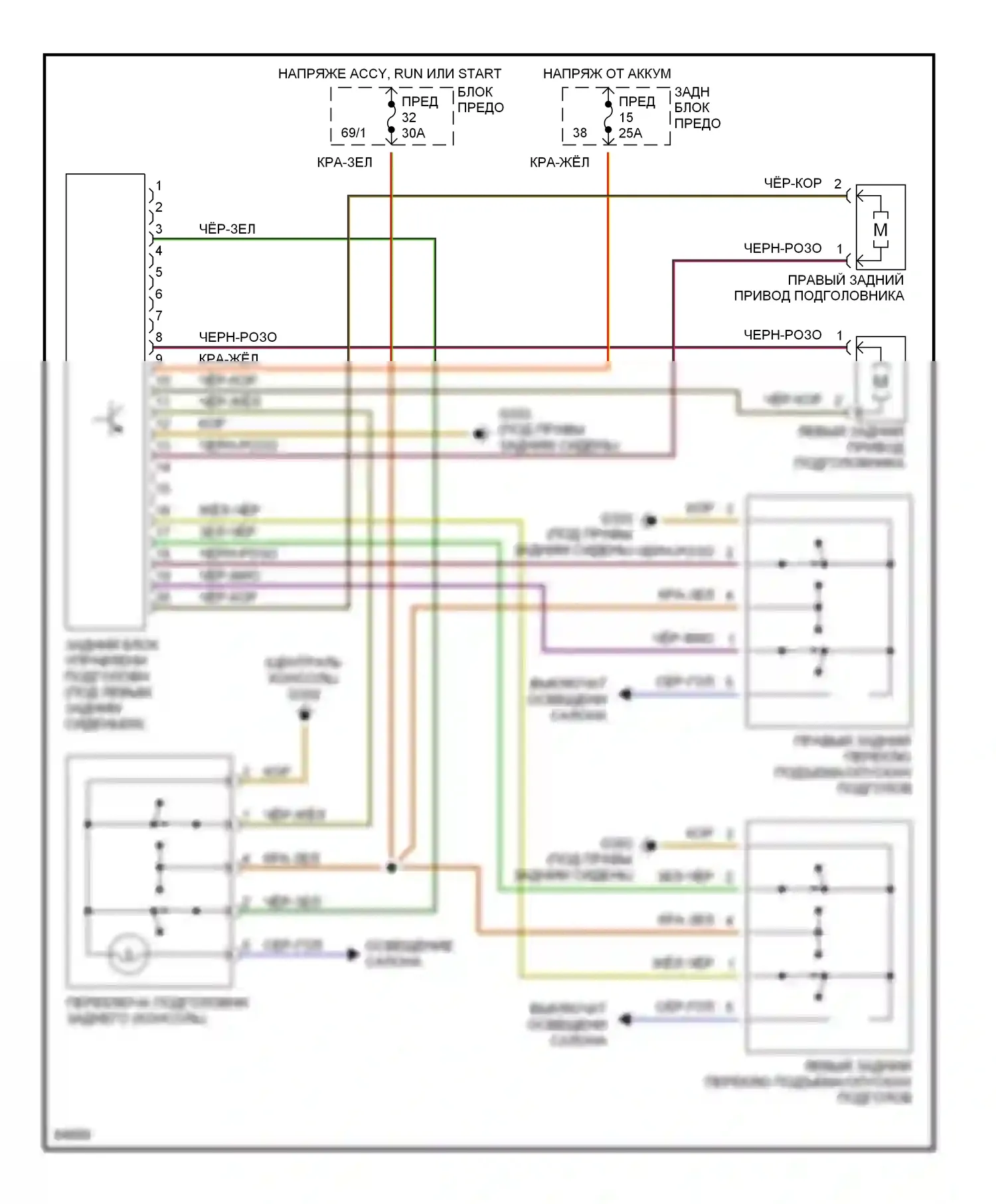S-класс Mercedes-Benz W140 (1991-1998): Электросхема подголовника заднего, купе 