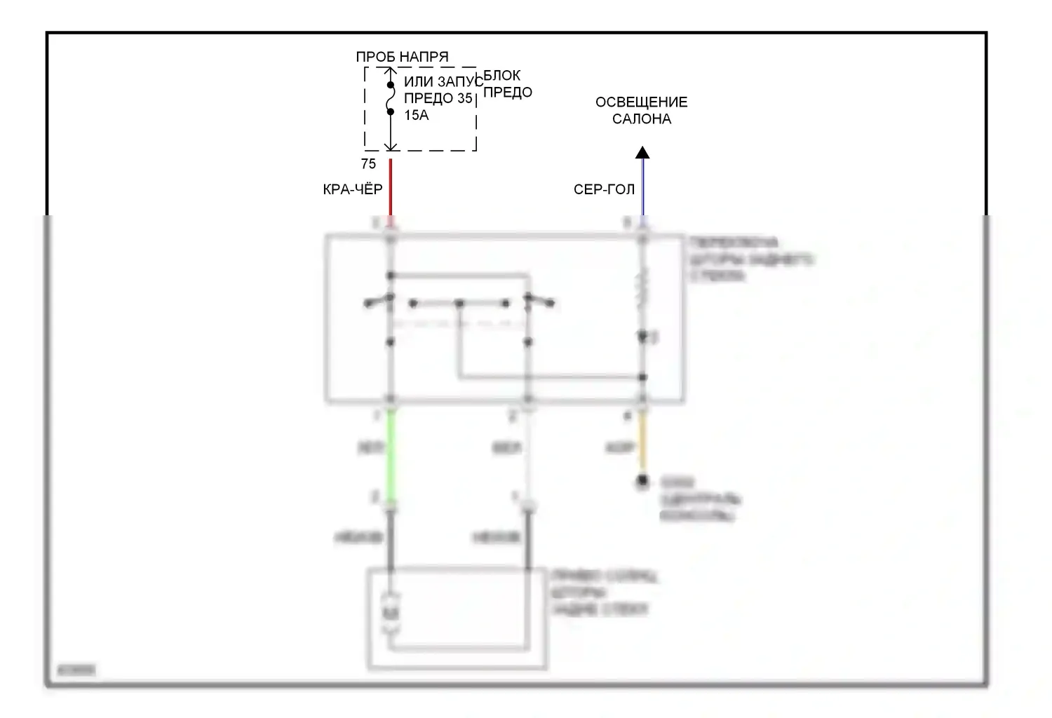 S-класс Mercedes-Benz W140 (1991-1998): Электросхема солнцезащитного козырька заднего стекла 