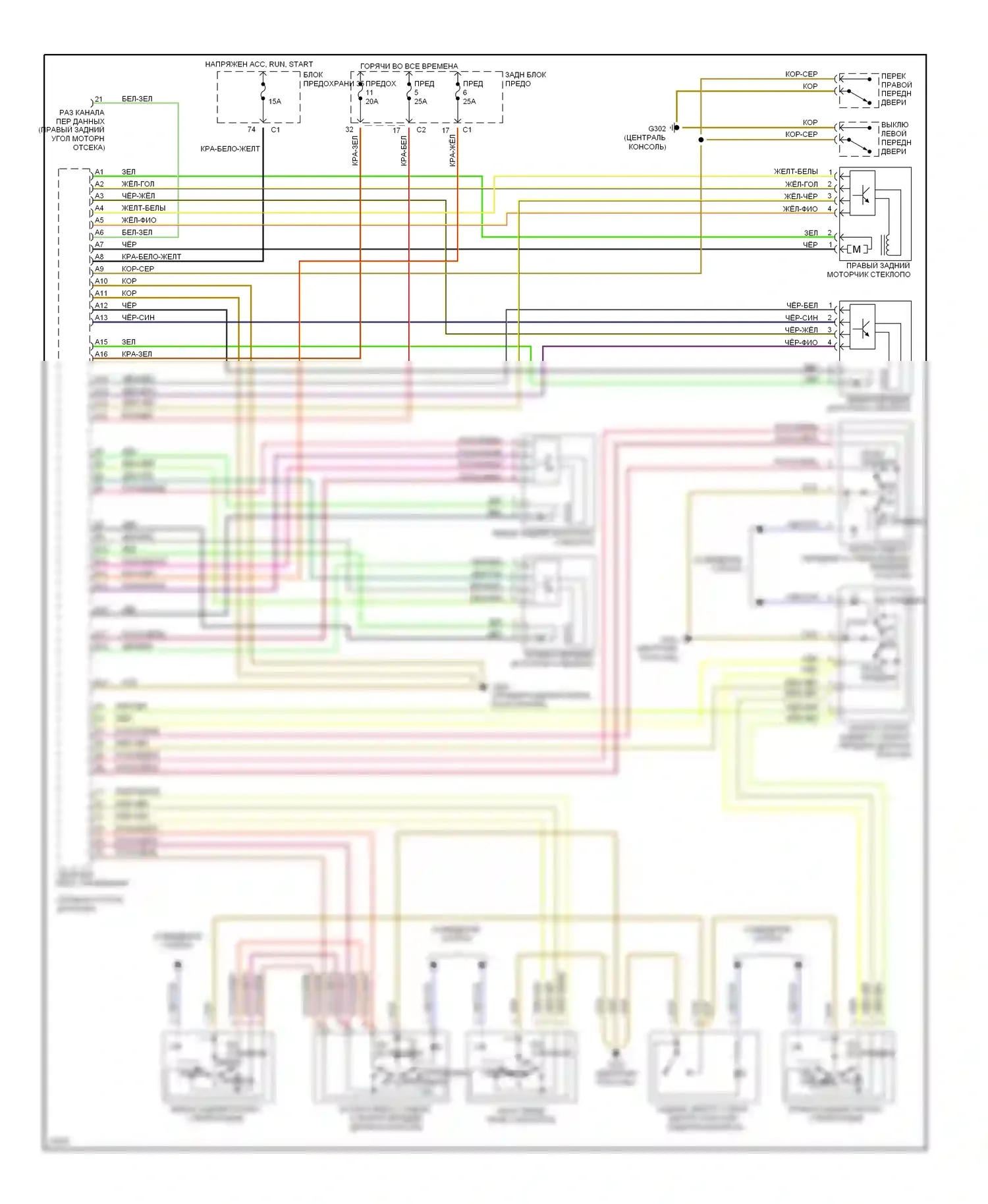 S-класс Mercedes-Benz W140 (1991-1998): Стеклоподъемники электросхема 
