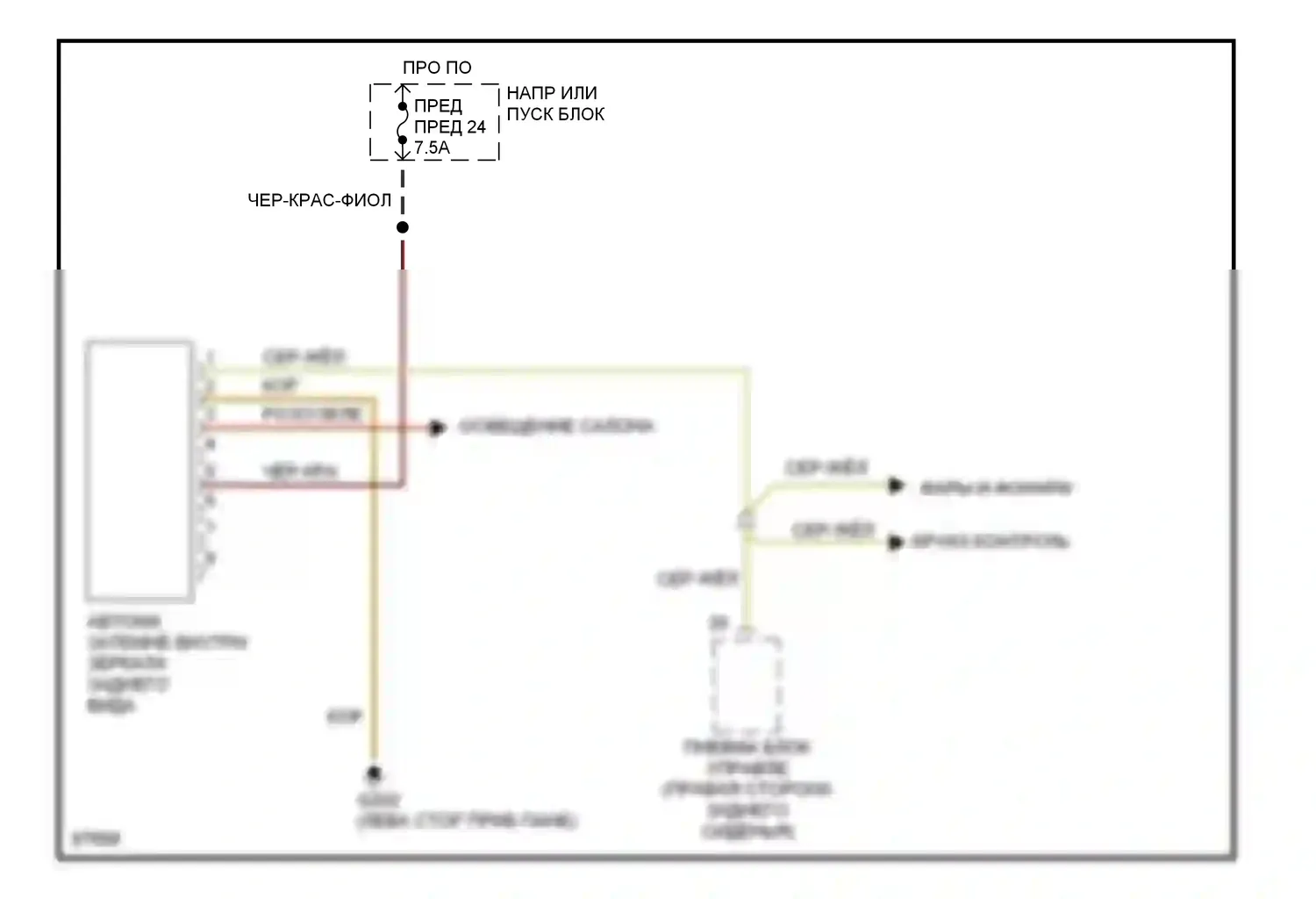 S-класс Mercedes-Benz W140 (1991-1998): Электросхема автоматического дневного/ночного зеркала 
