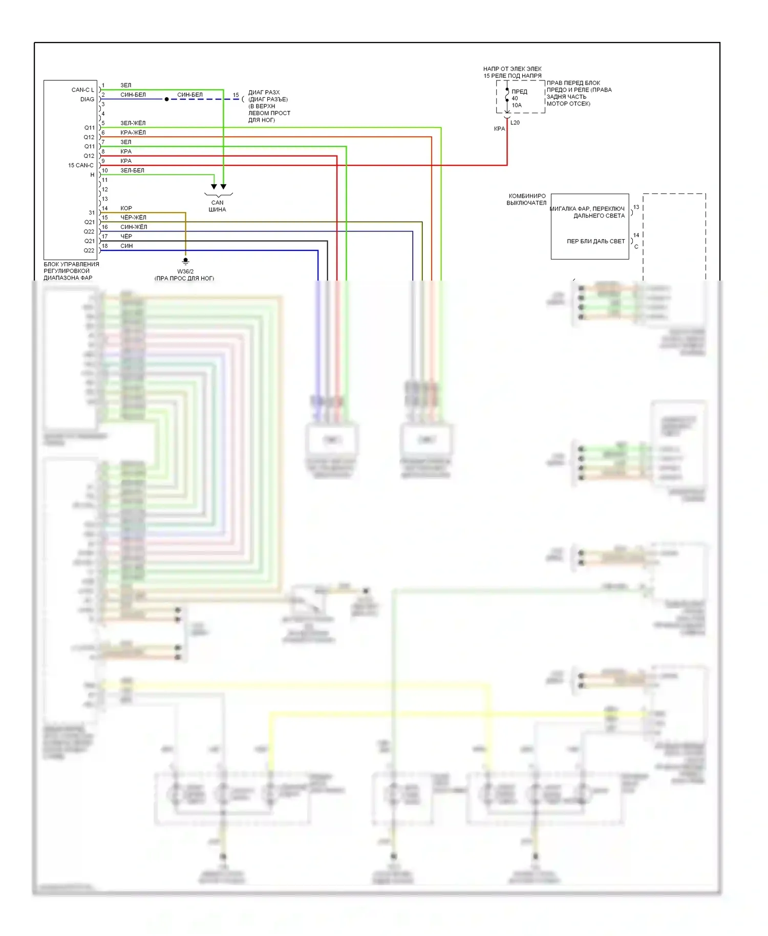 S-класс Mercedes-Benz W220 рестайлинг (2002-2005): Электросхема фар 