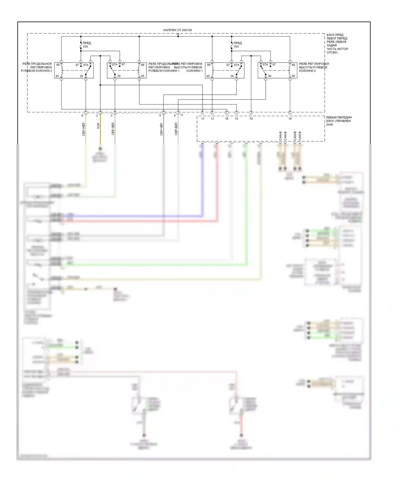 S-класс Mercedes-Benz W220 рестайлинг (2002-2005): Электросхема памяти рулевой колонки 