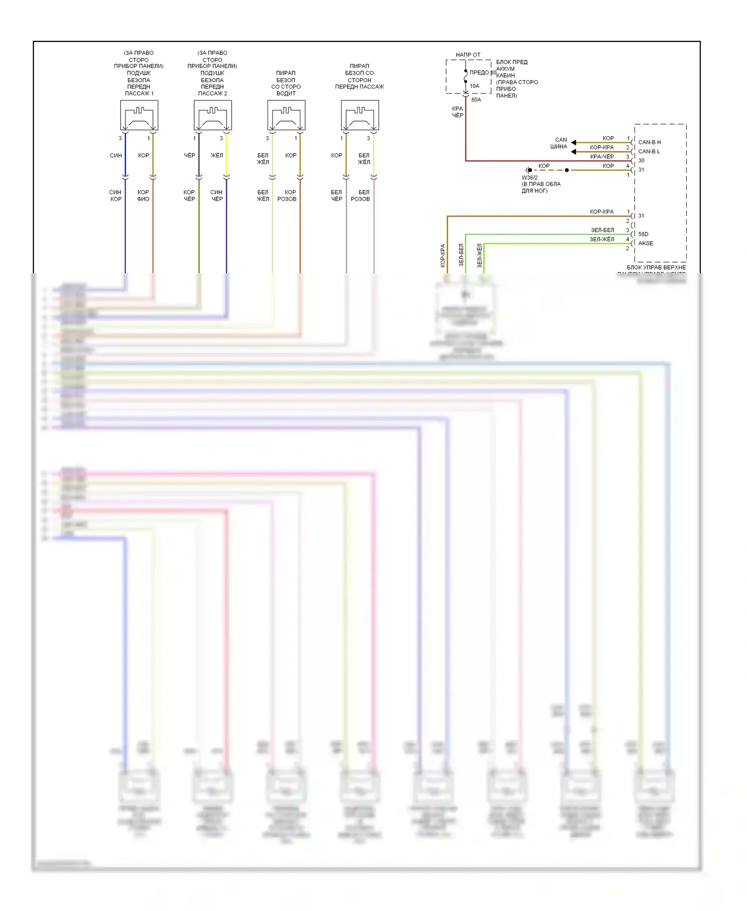 S-класс Mercedes-Benz W220 рестайлинг (2002-2005): Электросхема подушек безопасности (2 из 2) 