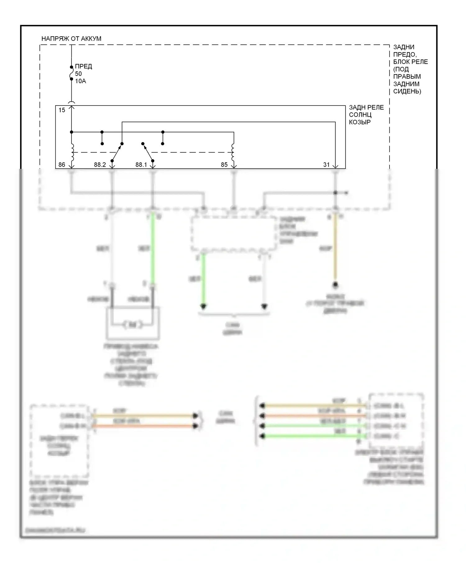 S-класс Mercedes-Benz W220 рестайлинг (2002-2005): Электросхема солнцезащитного козырька заднего стекла 