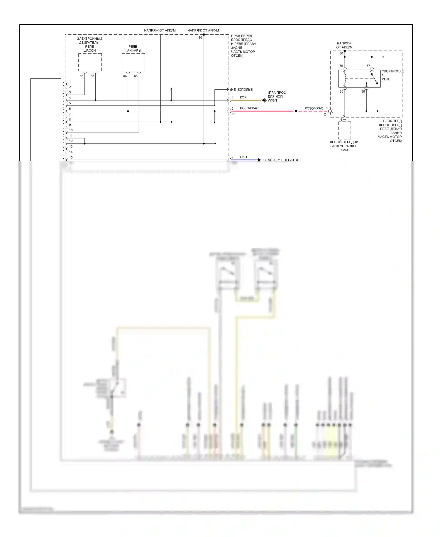 S-класс Mercedes-Benz W220 (1998-2005): Электросхема правого переднего блока управления sam 