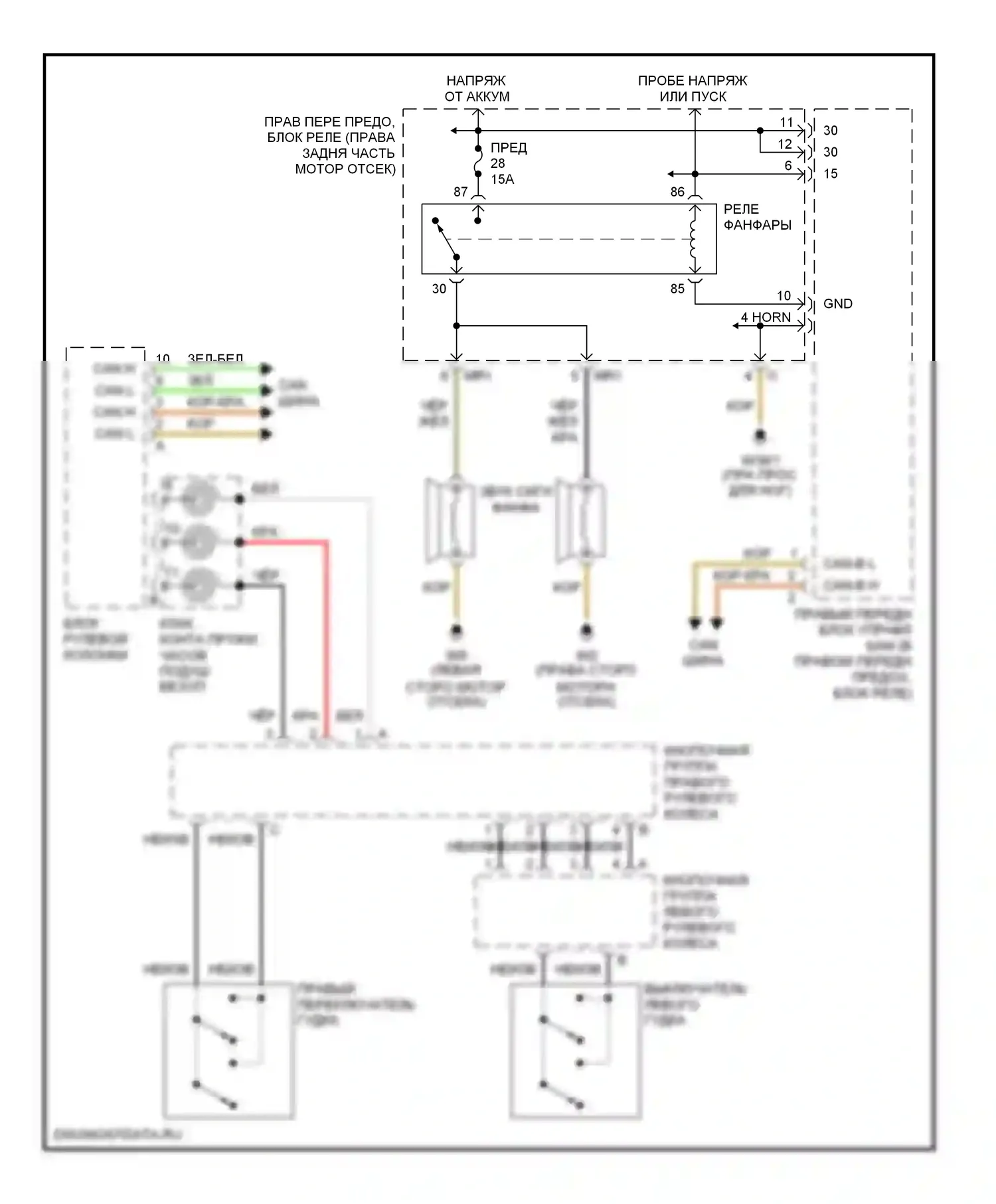 S-класс Mercedes-Benz W220 (1998-2005): Электросхема клаксона 