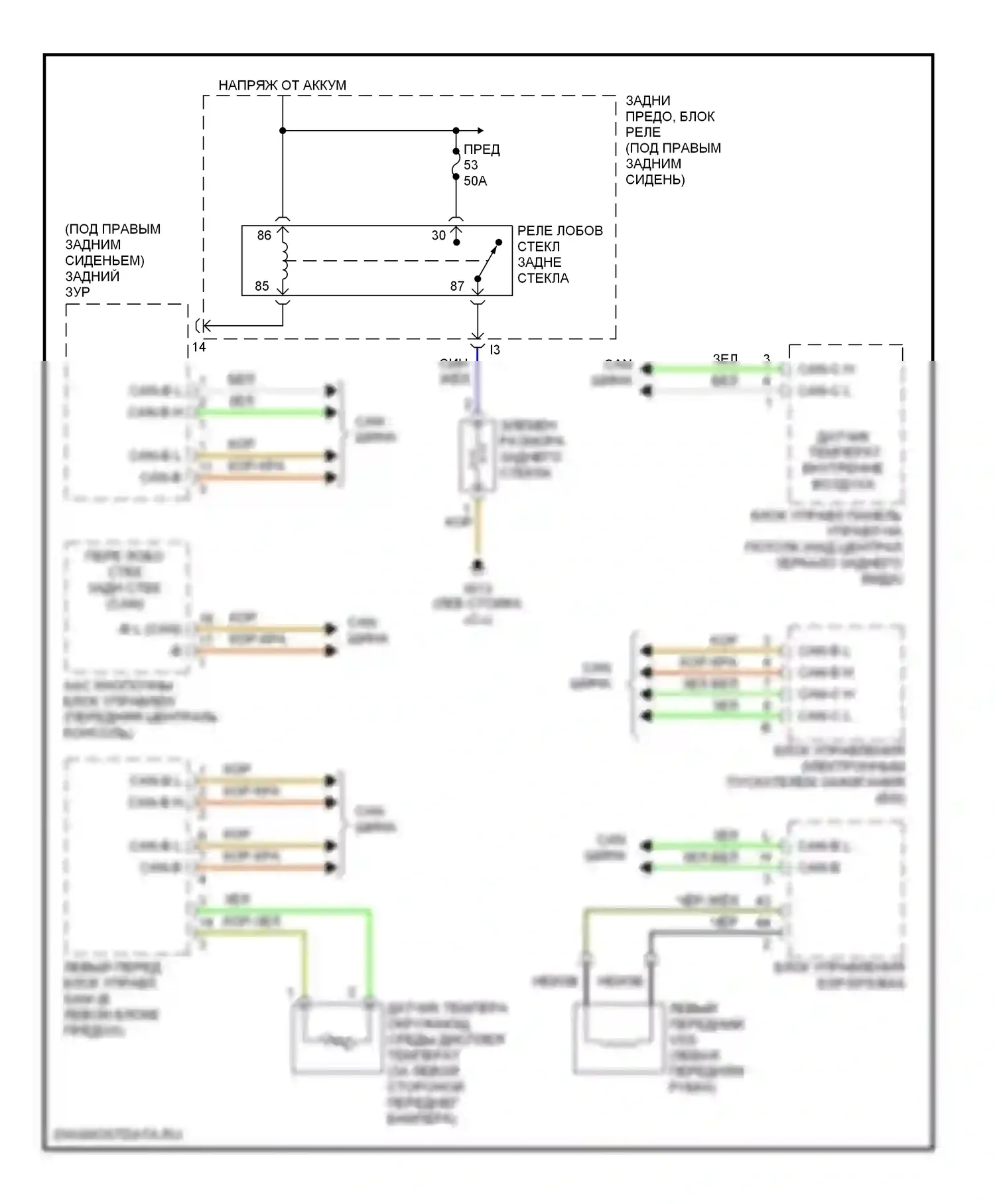 S-класс Mercedes-Benz W220 (1998-2005): Электросхема подогрева стекол 