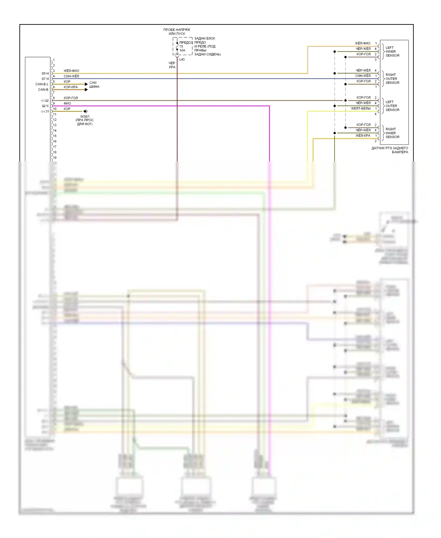 S-класс Mercedes-Benz W220 (1998-2005): Электросхема парктроника 
