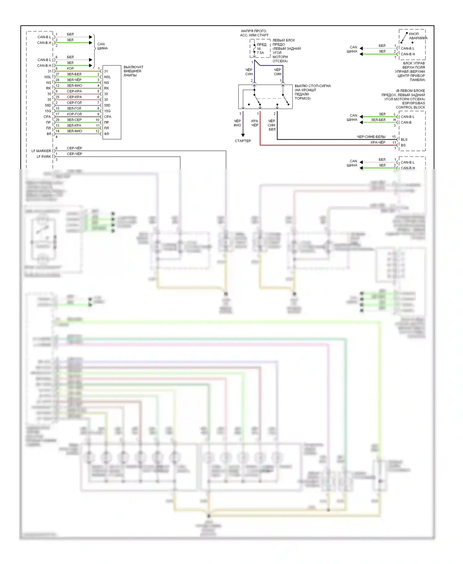 S-класс AMG Mercedes-Benz W220 (1999-2002): Электросхема фар и фонарей 