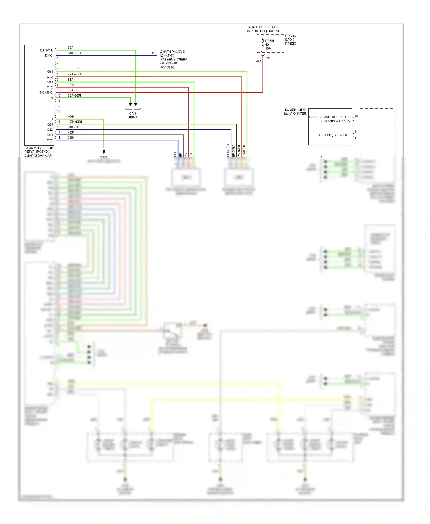 S-класс AMG Mercedes-Benz W220 (1999-2002): Электросхема фар 