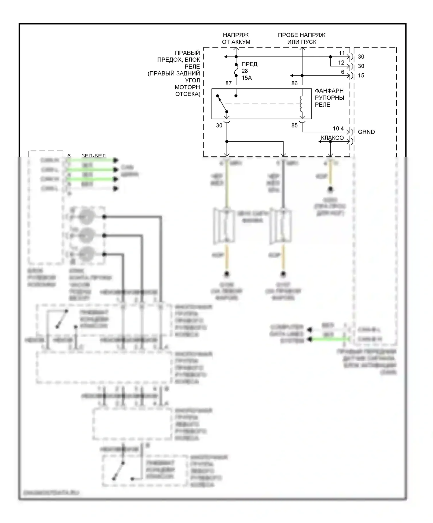 S-класс AMG Mercedes-Benz W220 (1999-2002): Электросхема клаксона 