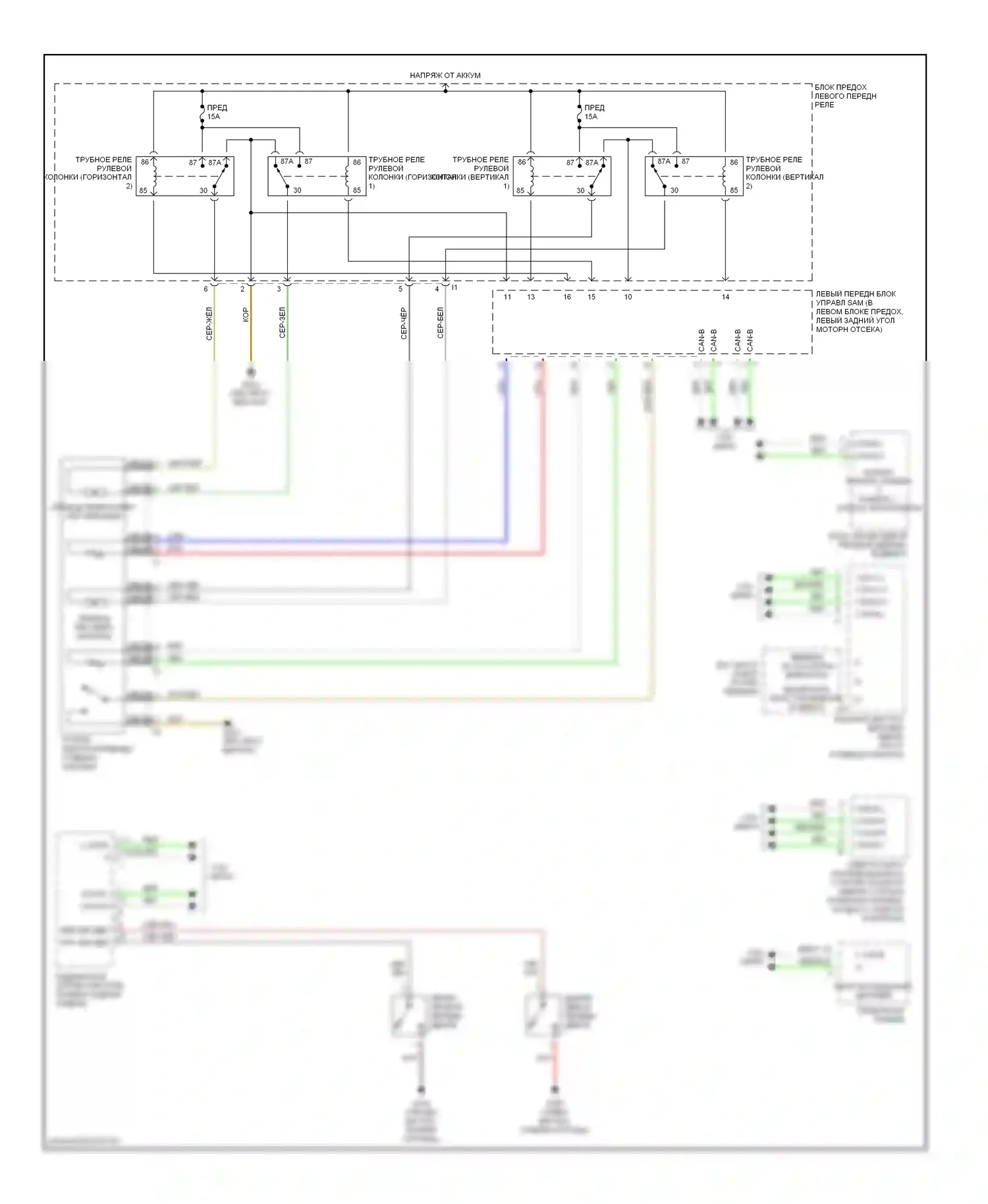 S-класс AMG Mercedes-Benz W220 (1999-2002): Электросхема памяти рулевой колонки 