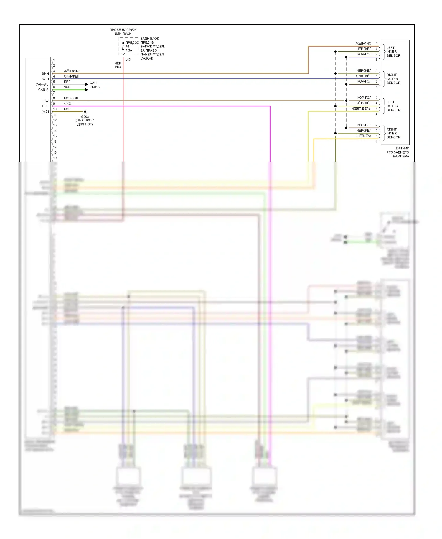 S-класс AMG Mercedes-Benz W220 (1999-2002): Электросхема парктроника 
