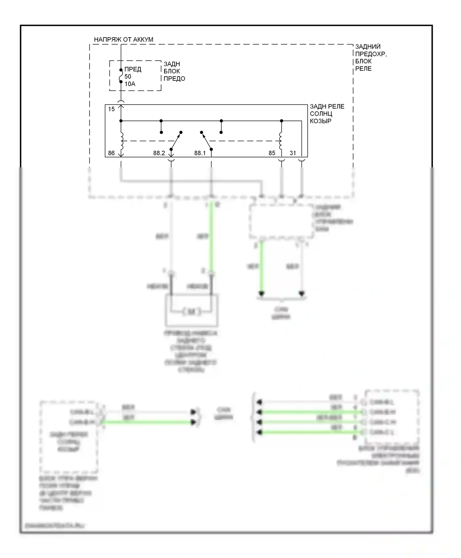 S-класс AMG Mercedes-Benz W220 (1999-2002): Электросхема солнцезащитного козырька заднего стекла 