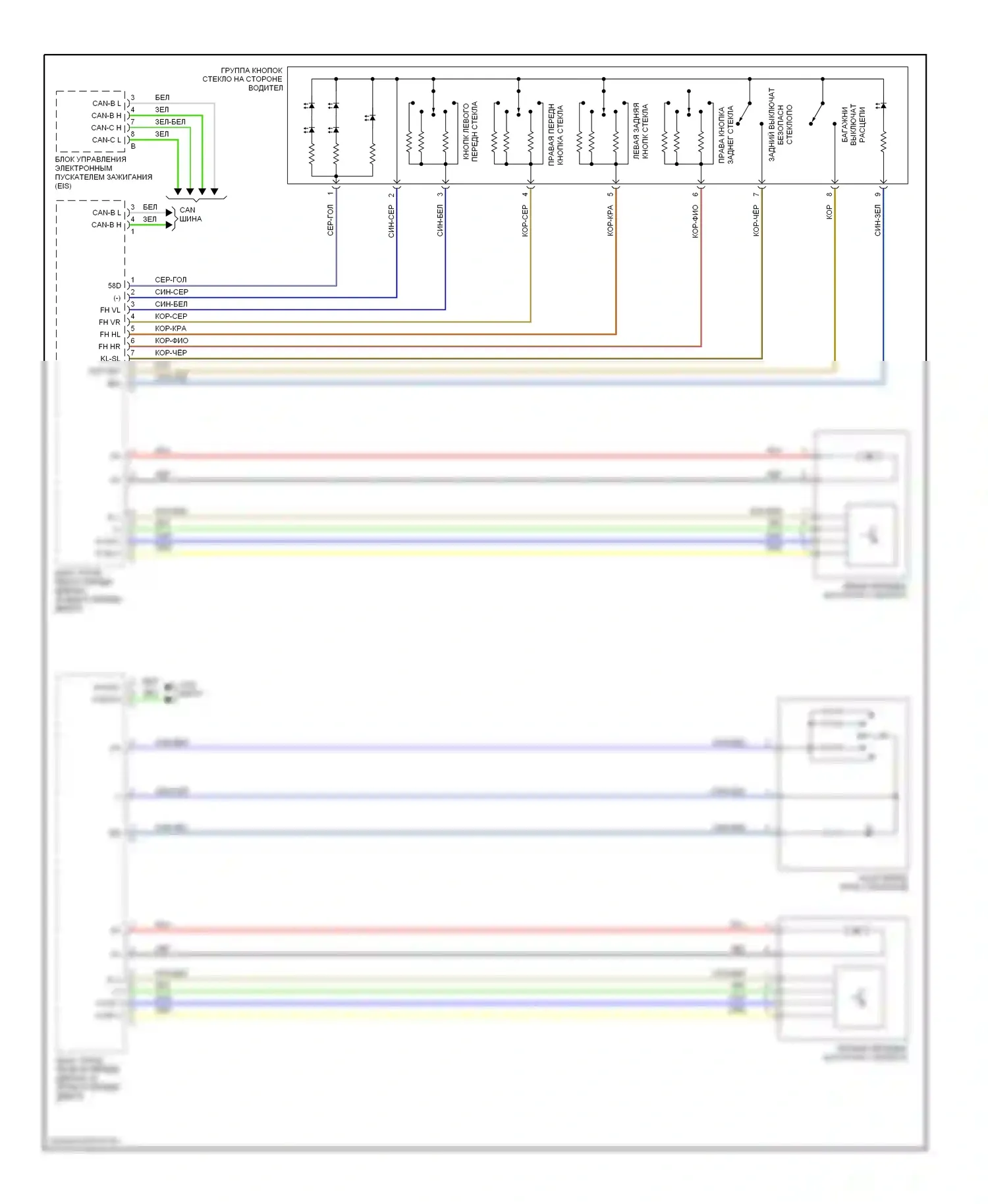 S-класс AMG Mercedes-Benz W220 (1999-2002): Электросхема стеклоподъемников (1 из 2) 