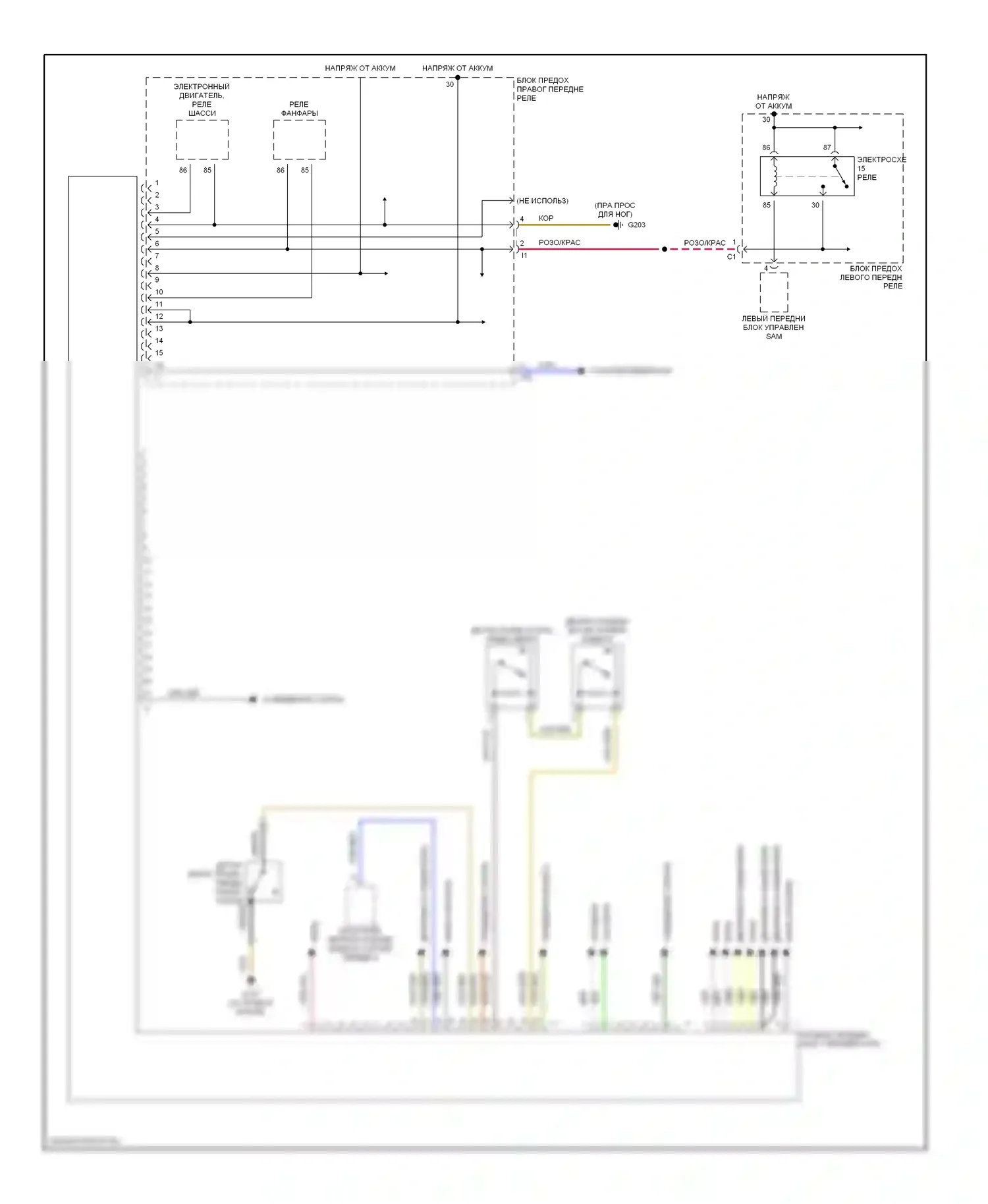 S-класс AMG Mercedes-Benz W220 (1999-2002): Электросхема правого переднего блока управления sam 