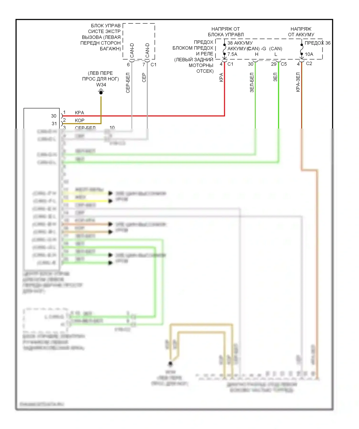 S-класс Mercedes-Benz W221 рестайлинг (2009-2013): Электросхема диагностического разхъема 