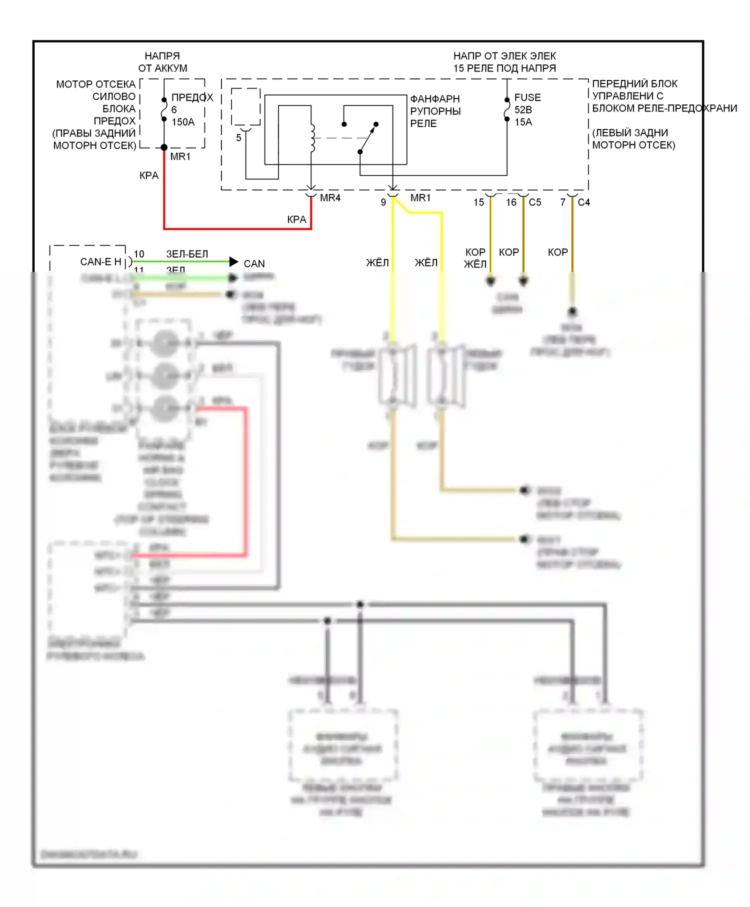 S-класс Mercedes-Benz W221 рестайлинг (2009-2013): Электросхема клаксона 