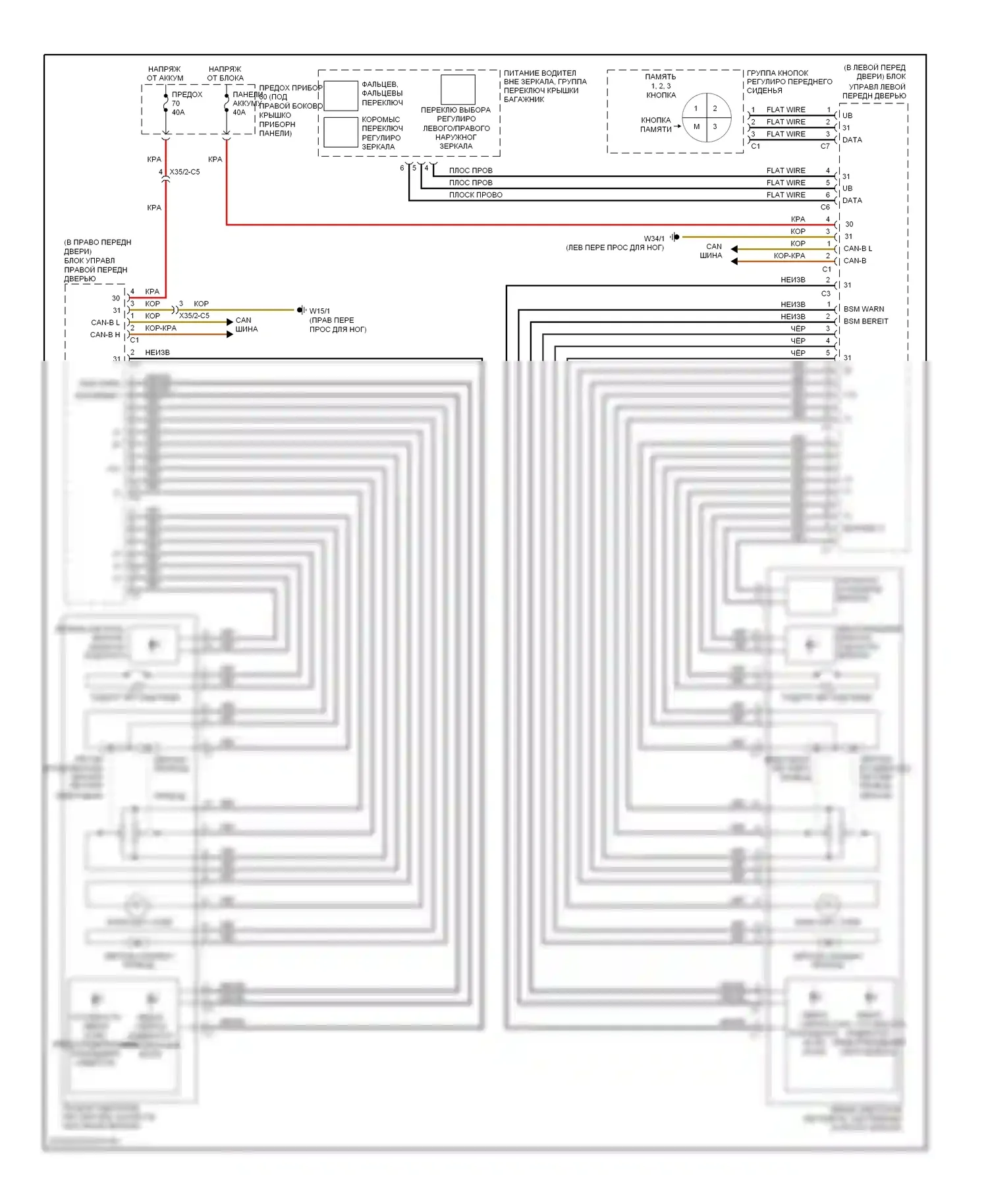 S-класс Mercedes-Benz W221 рестайлинг (2009-2013): Электросхема зеркал памяти 