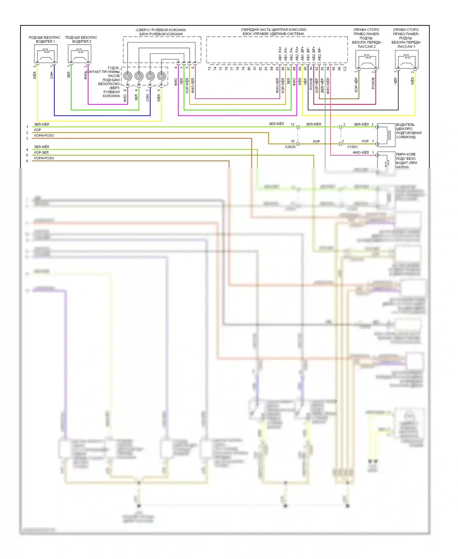 S-класс Mercedes-Benz W221 рестайлинг (2009-2013): Электросхема подушек безопасности (2 из 2) 