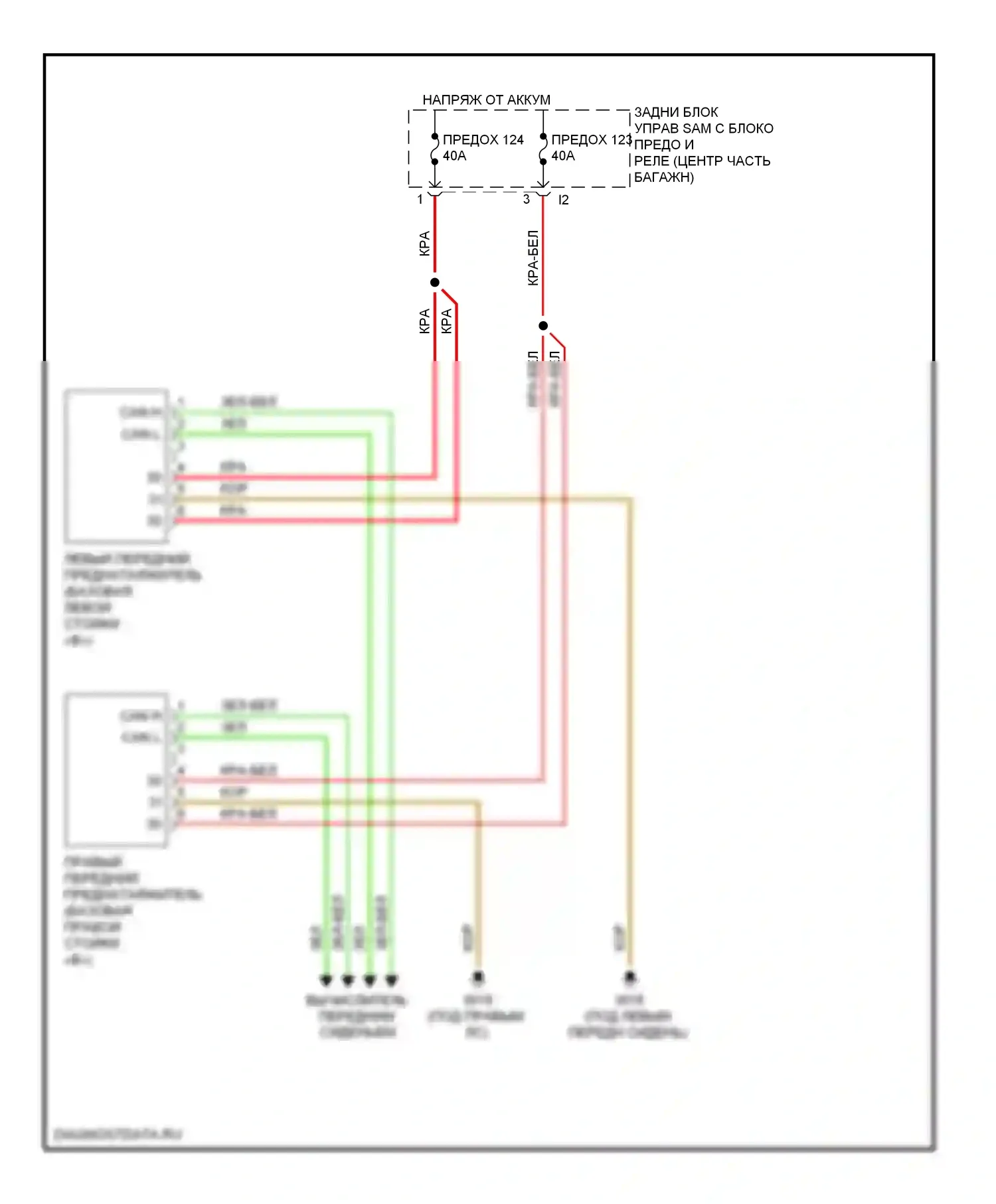 S-класс Mercedes-Benz W221 рестайлинг (2009-2013): Электросхема преднатяжителей ремней безопасности 