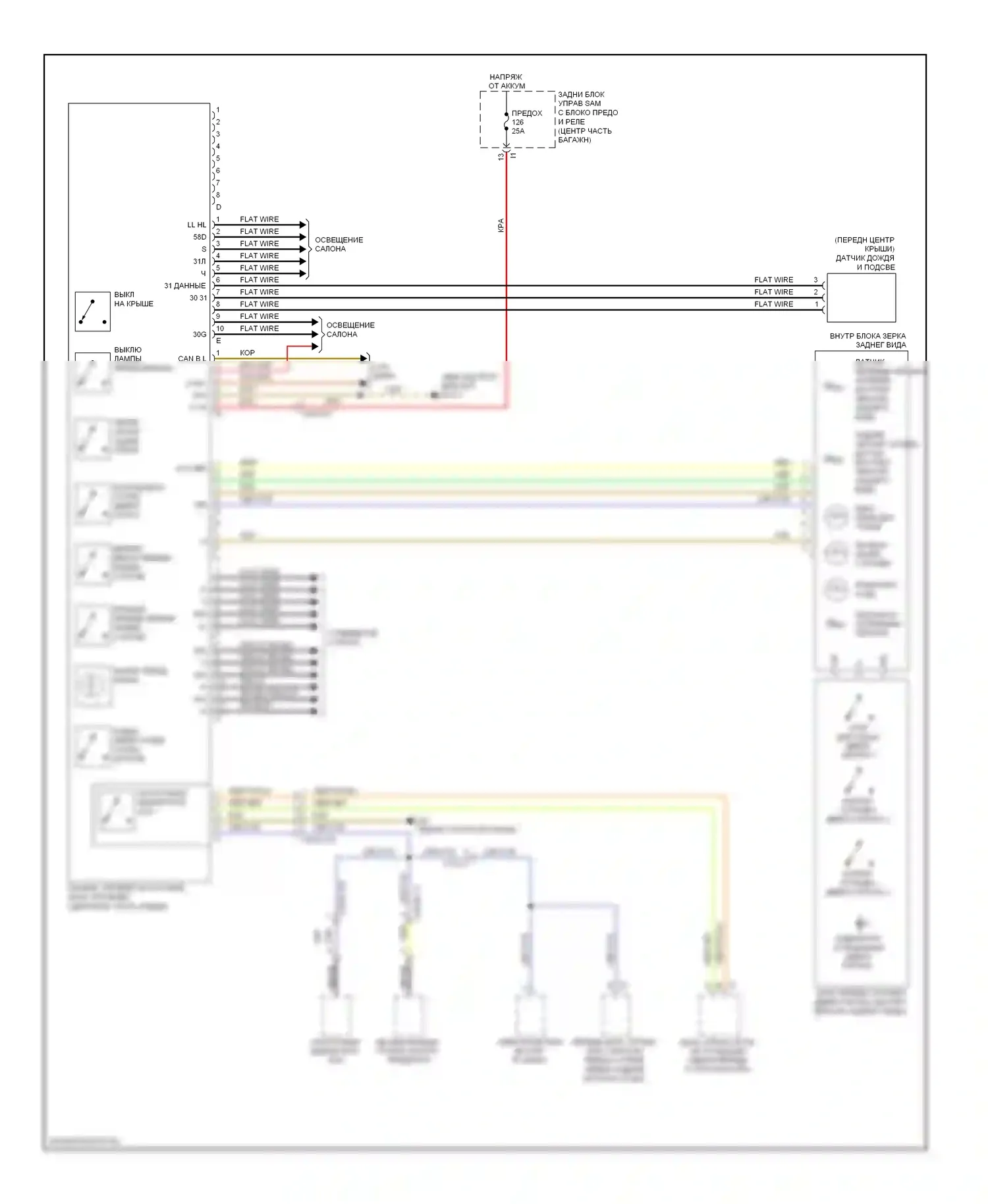 S-класс Mercedes-Benz W221 рестайлинг (2009-2013): Электросхема потолочного пульта 