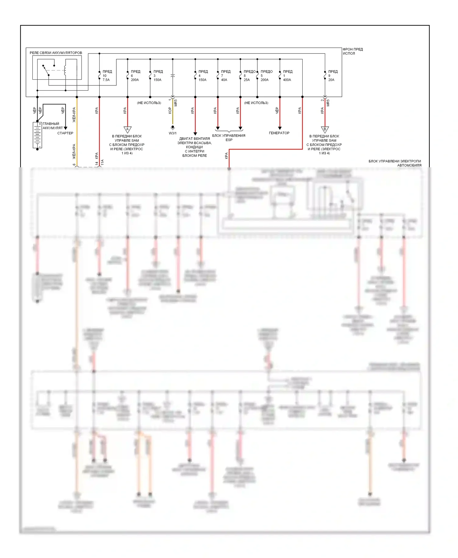 S-класс Mercedes-Benz W221 (2005-2009): Электросхема блока предохранителей реле (1 из 4) 