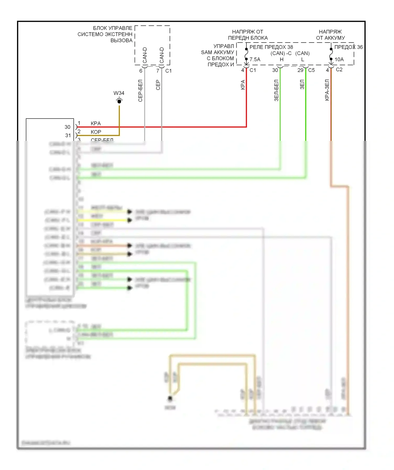 S-класс Mercedes-Benz W221 (2005-2009): Электросхема диагностического разхъема 