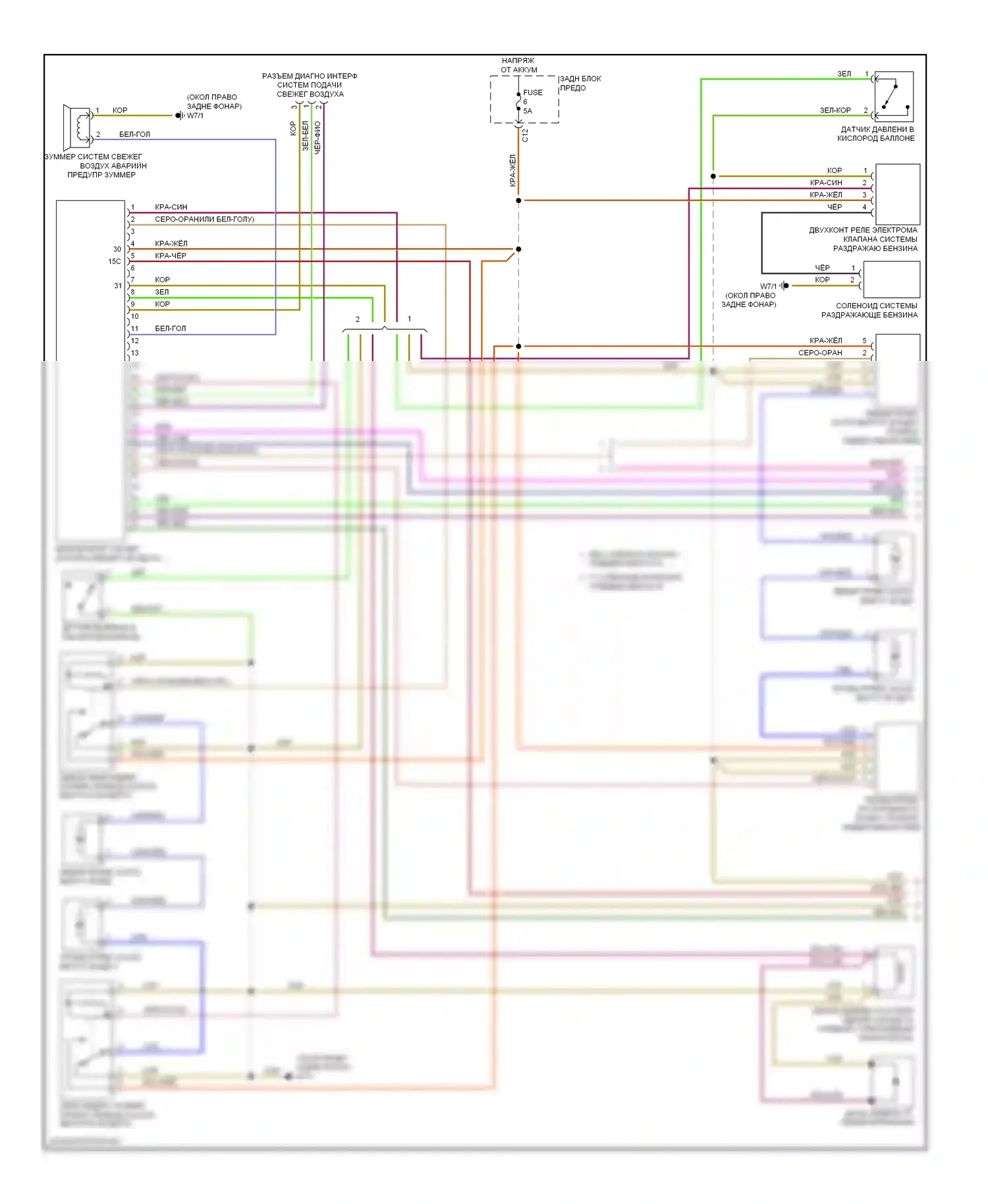 S-класс Mercedes-Benz W221 (2005-2009): Электросхема аварийной системы подачи свежего воздуха (1 из 2) 
